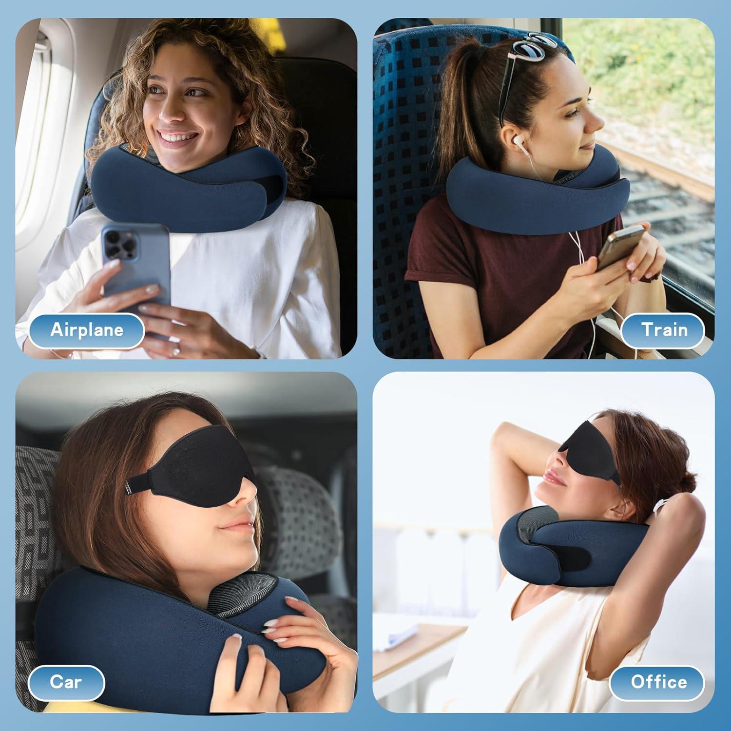 Almohada de viaje UNICOKA espuma viscoelástica con máscara