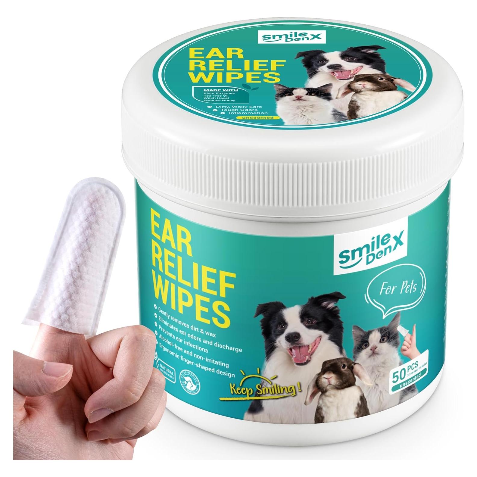 Toallitas Limpiadoras de Oídos SmileDenX 50 pcs para Perros y Gatos