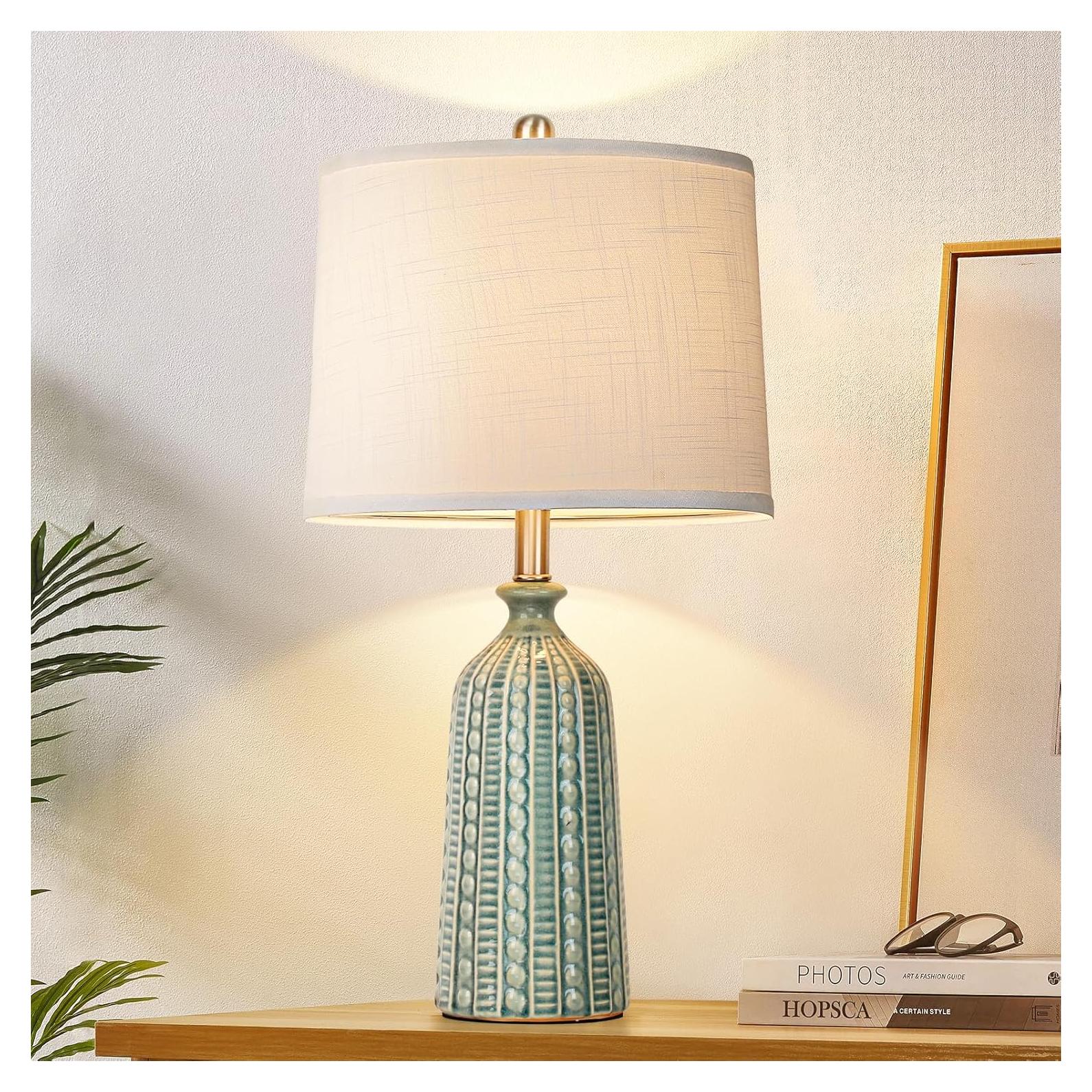 Lámpara de Mesa Cerámica Verde JUNNAI 62 cm Regulable 3 Niveles