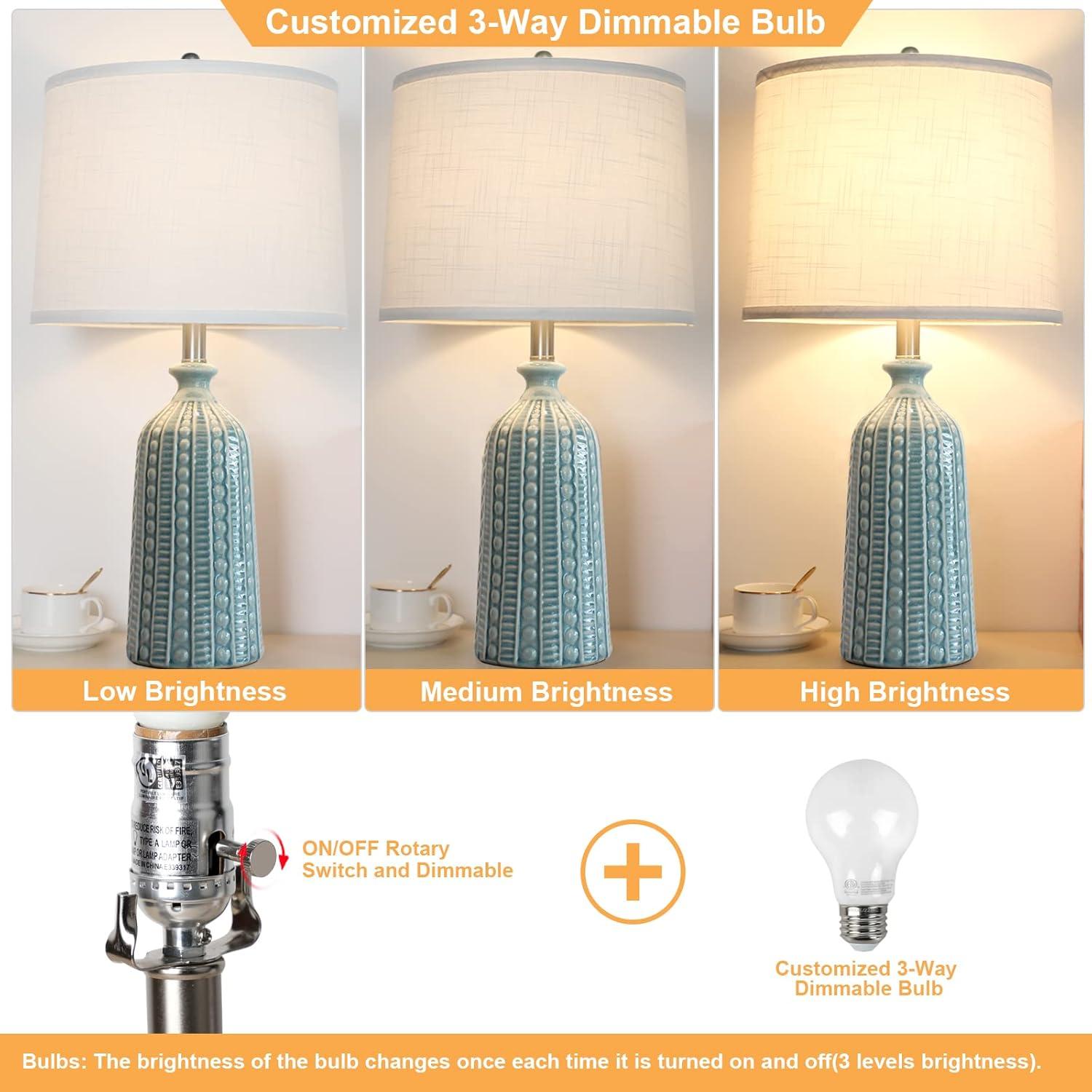 Lámpara de Mesa Cerámica Verde JUNNAI 62 cm Regulable 3 Niveles