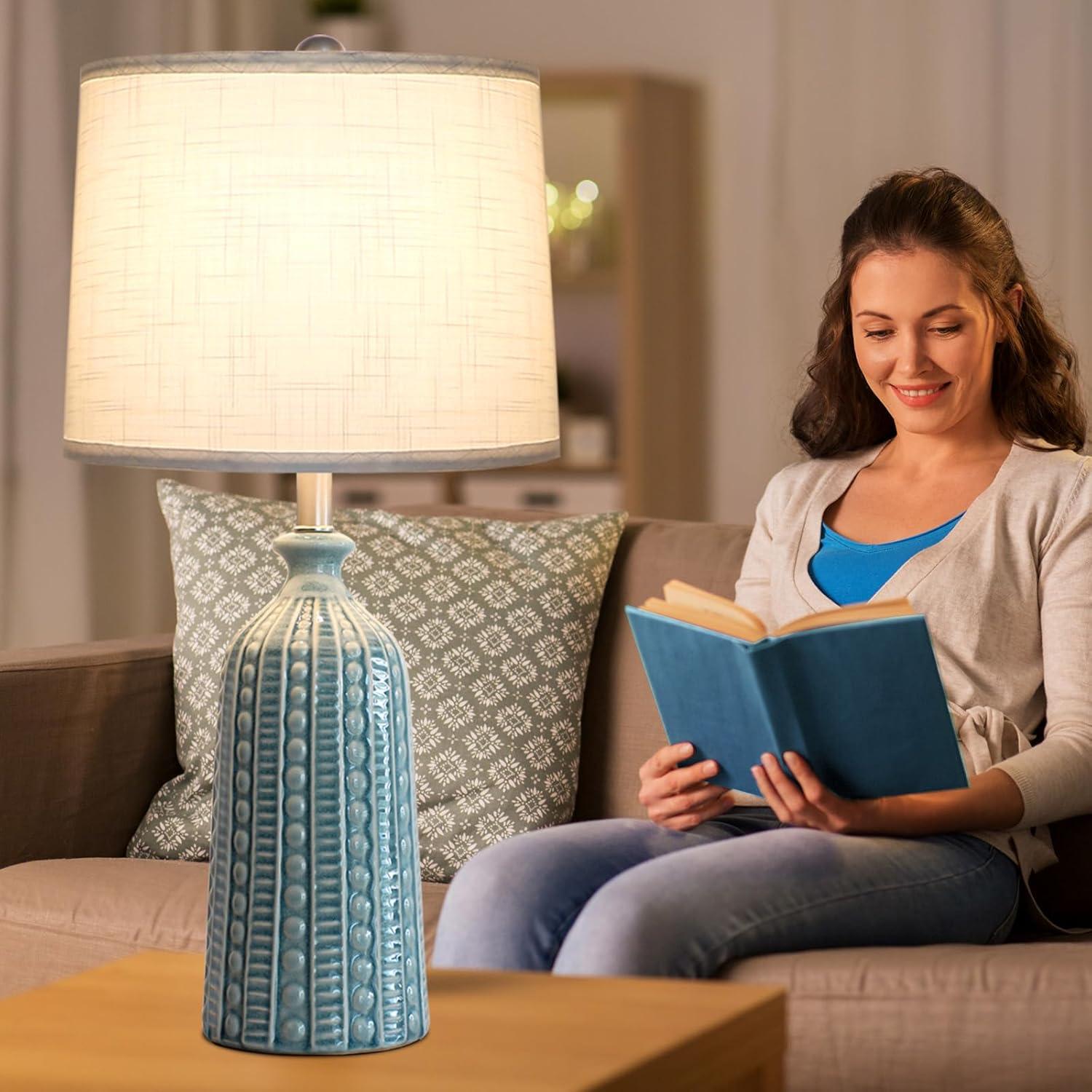 Lámpara de Mesa Cerámica Verde JUNNAI 62 cm Regulable 3 Niveles