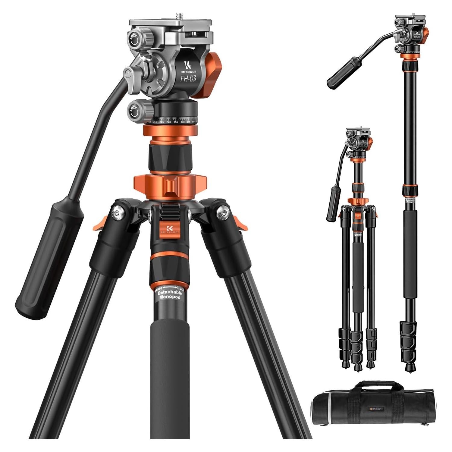 K&F CONCEPT 83" Camera Video Tripod for DSLR, Compact Aluminum Tripod with 360° Panorama Fluid Head for Travel, Video, Live Streaming, Vlogging, Payload 11lb