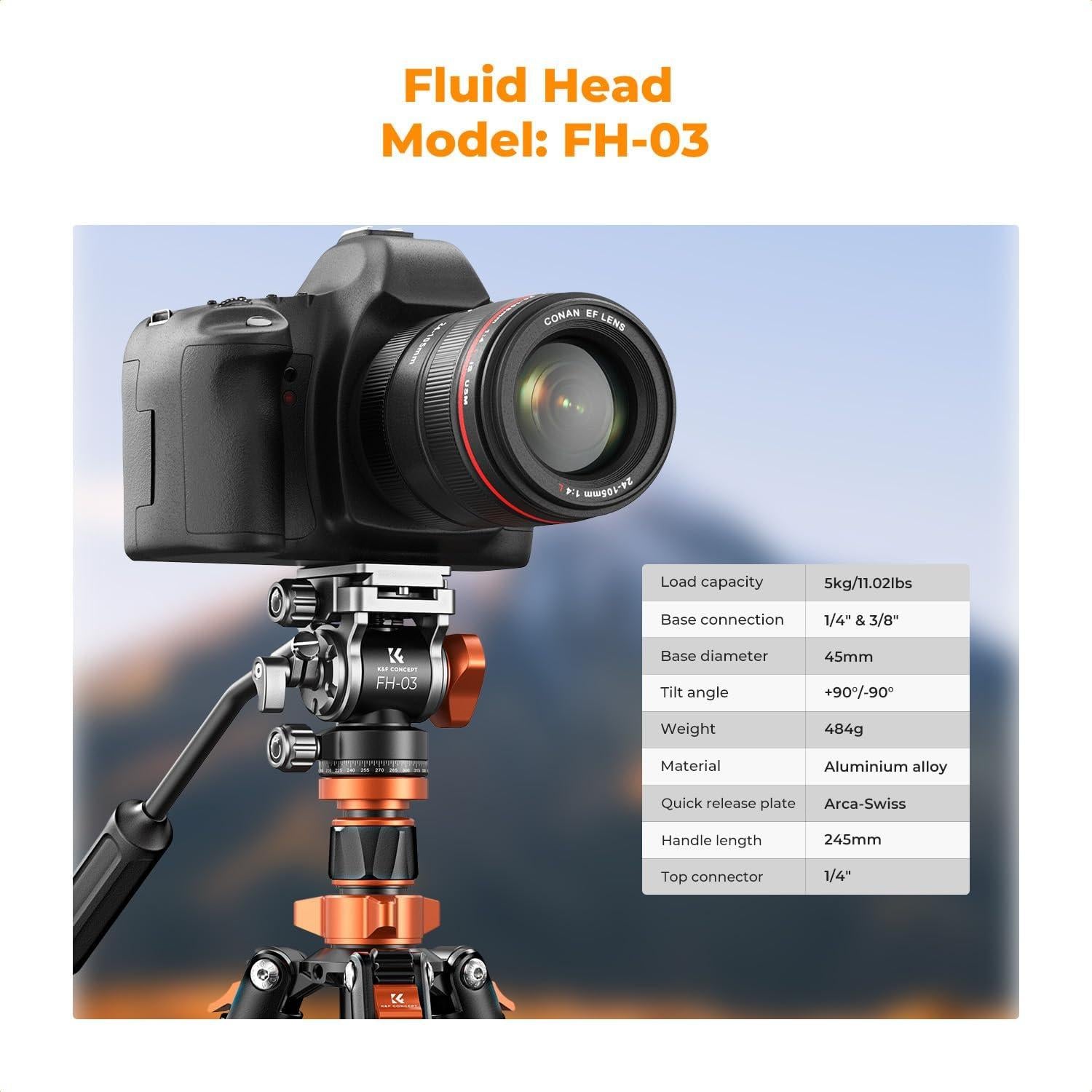 K&F CONCEPT 83" Camera Video Tripod for DSLR, Compact Aluminum Tripod with 360° Panorama Fluid Head for Travel, Video, Live Streaming, Vlogging, Payload 11lb