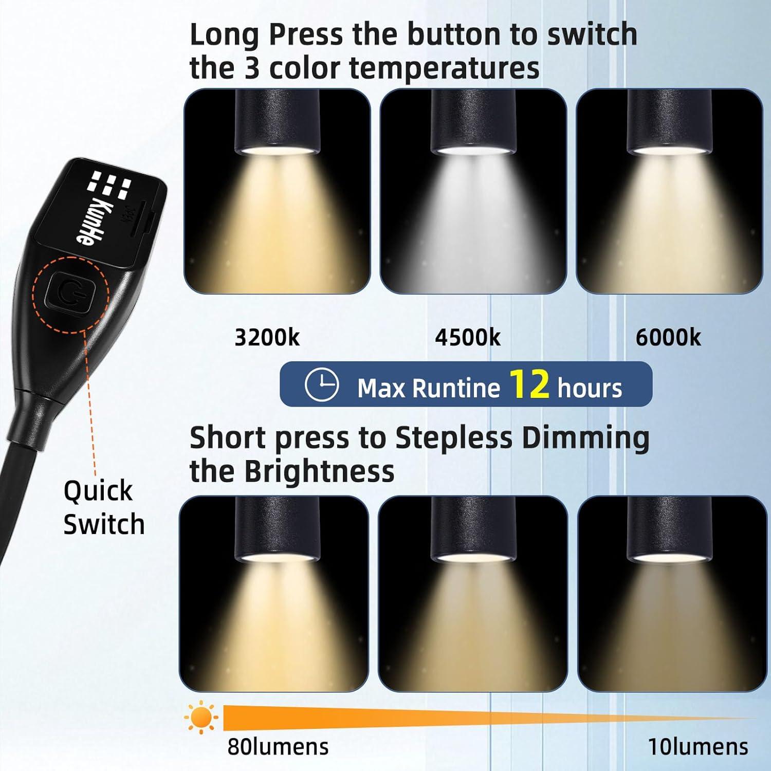 Luz de Cuello Flexible KunHe - Paquete de 10, 3 Colores, 9 Brillos