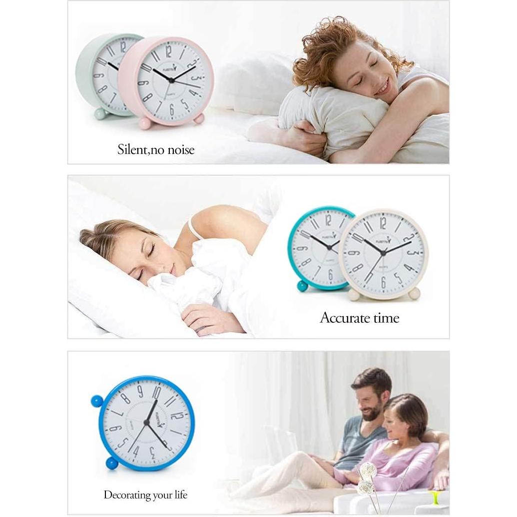 Reloj Despertador Analógico Metalico FLOITTUY Blanco Crema