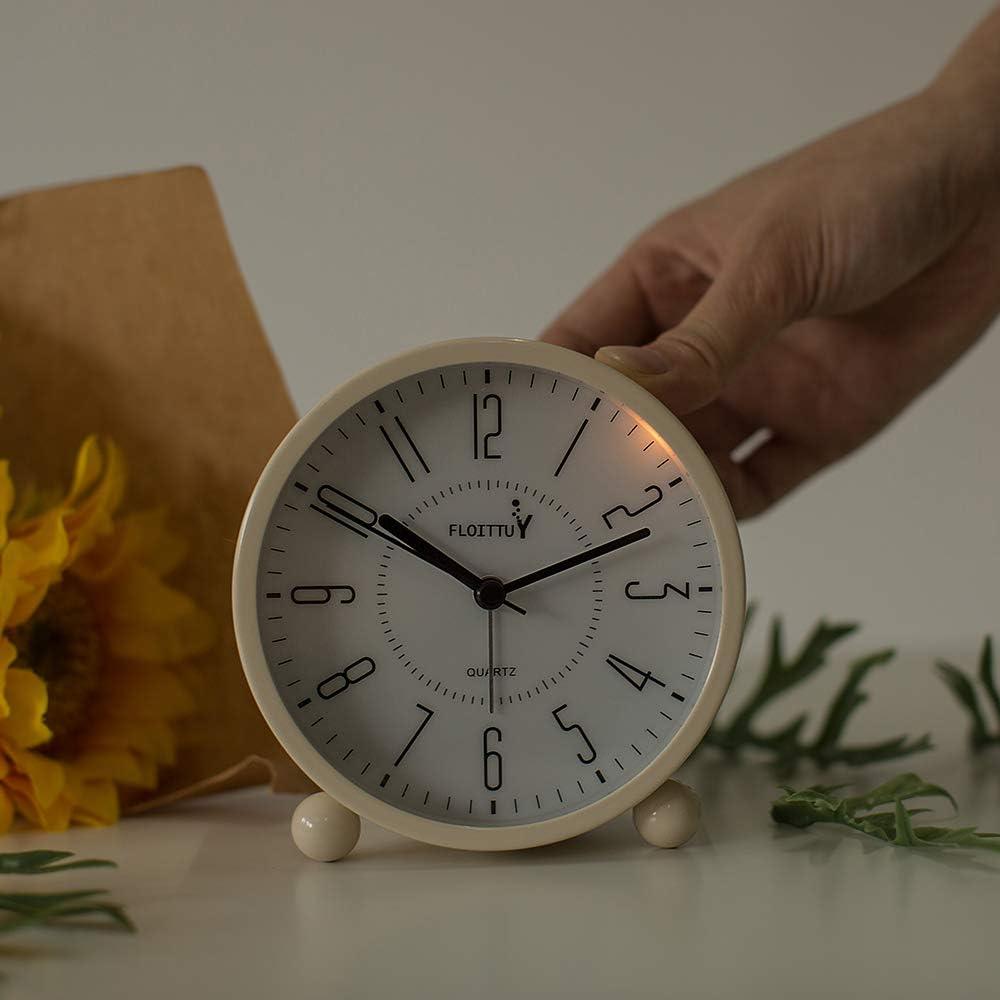 Reloj Despertador Analógico Metalico FLOITTUY Blanco Crema