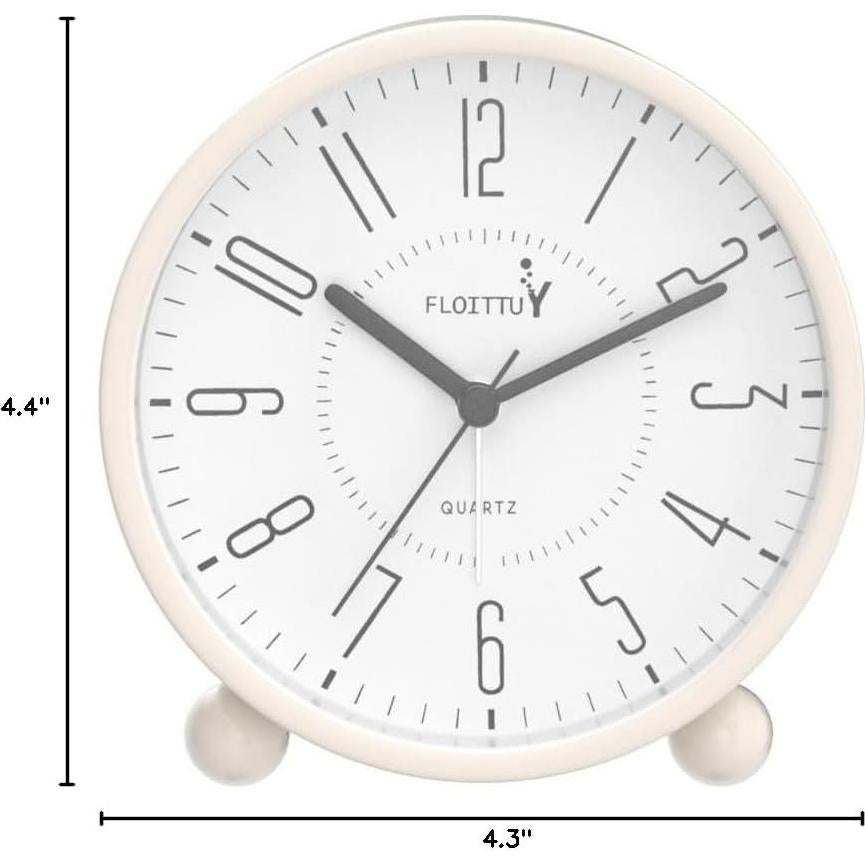 Reloj Despertador Analógico Metalico FLOITTUY Blanco Crema