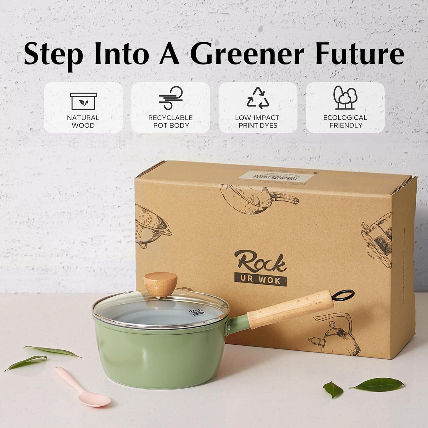 Cacerola Antiadherente ROCKURWOK 1.5 Qt Verde con Tapa