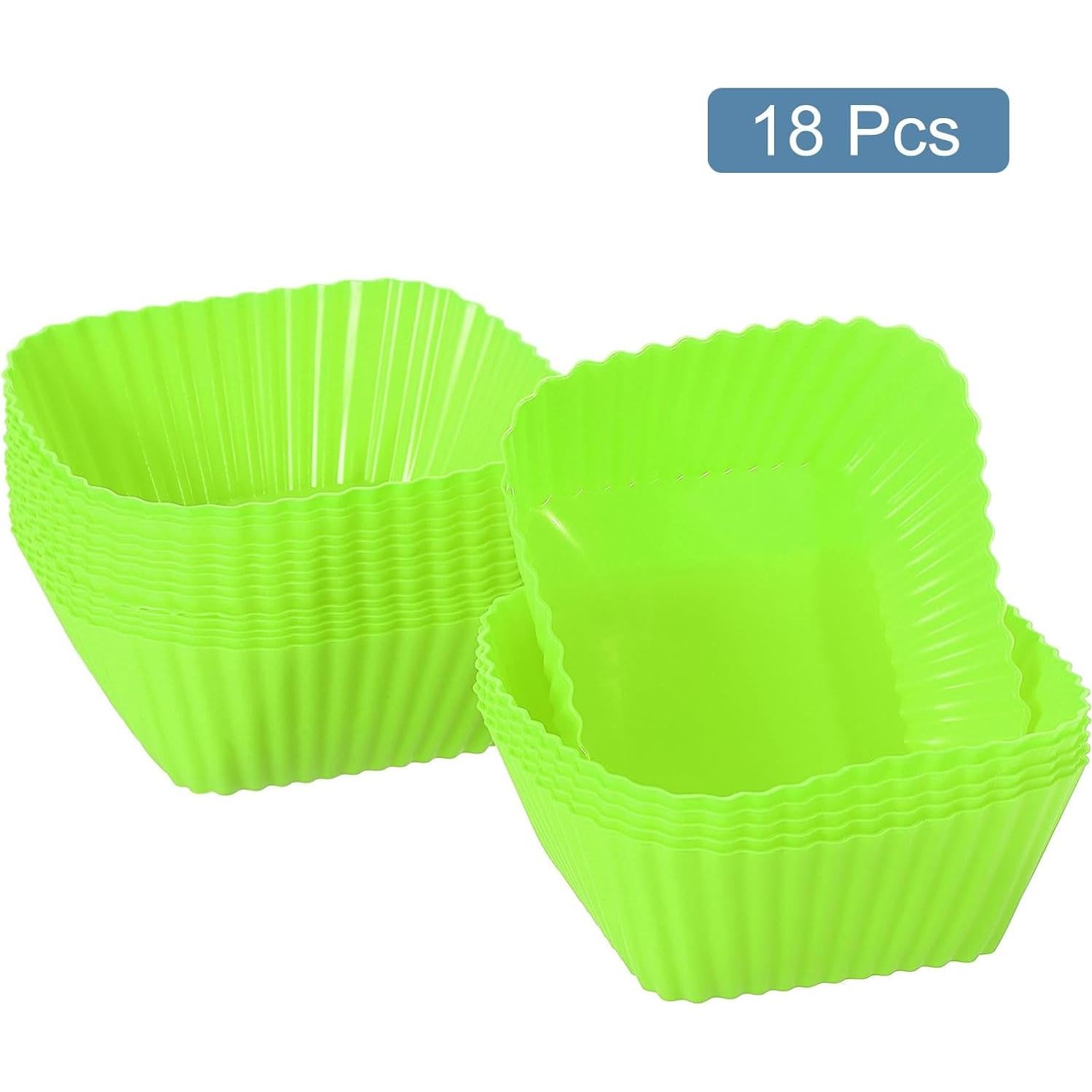 18 Tazas de Hornear de Silicona Cuadradas uxcell Verdes