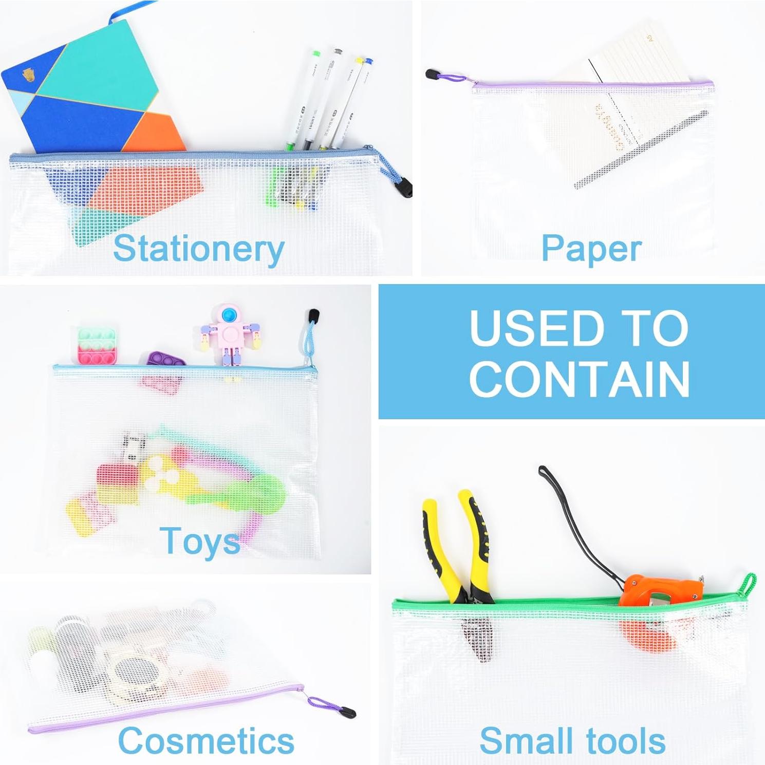 30 Bolsas de Cremallera de Malla Wegoup A4 Impermeables 10 Colores