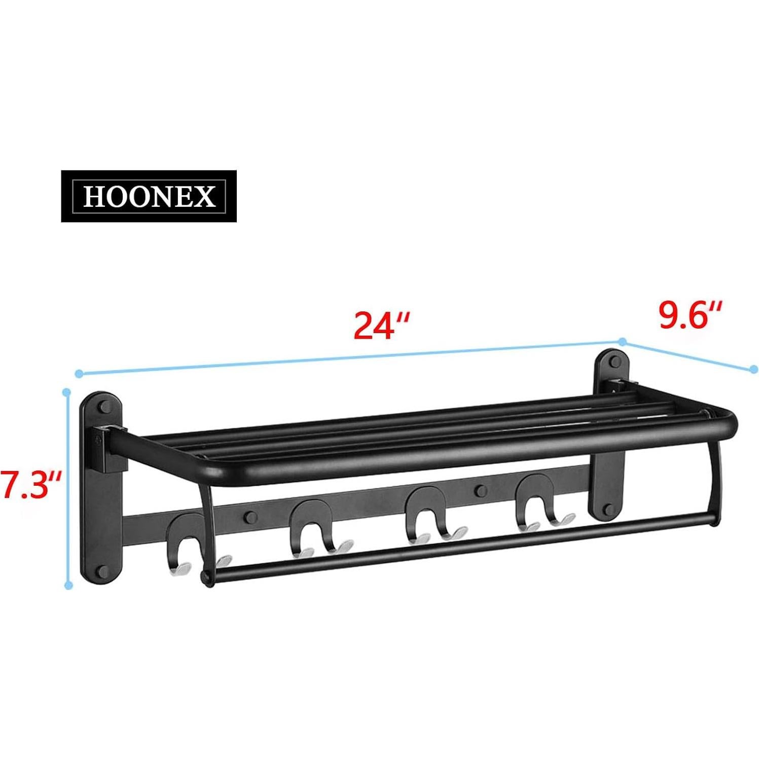Soporte de Toallas Plegable HOONEX Acero Inoxidable 61 cm Negro