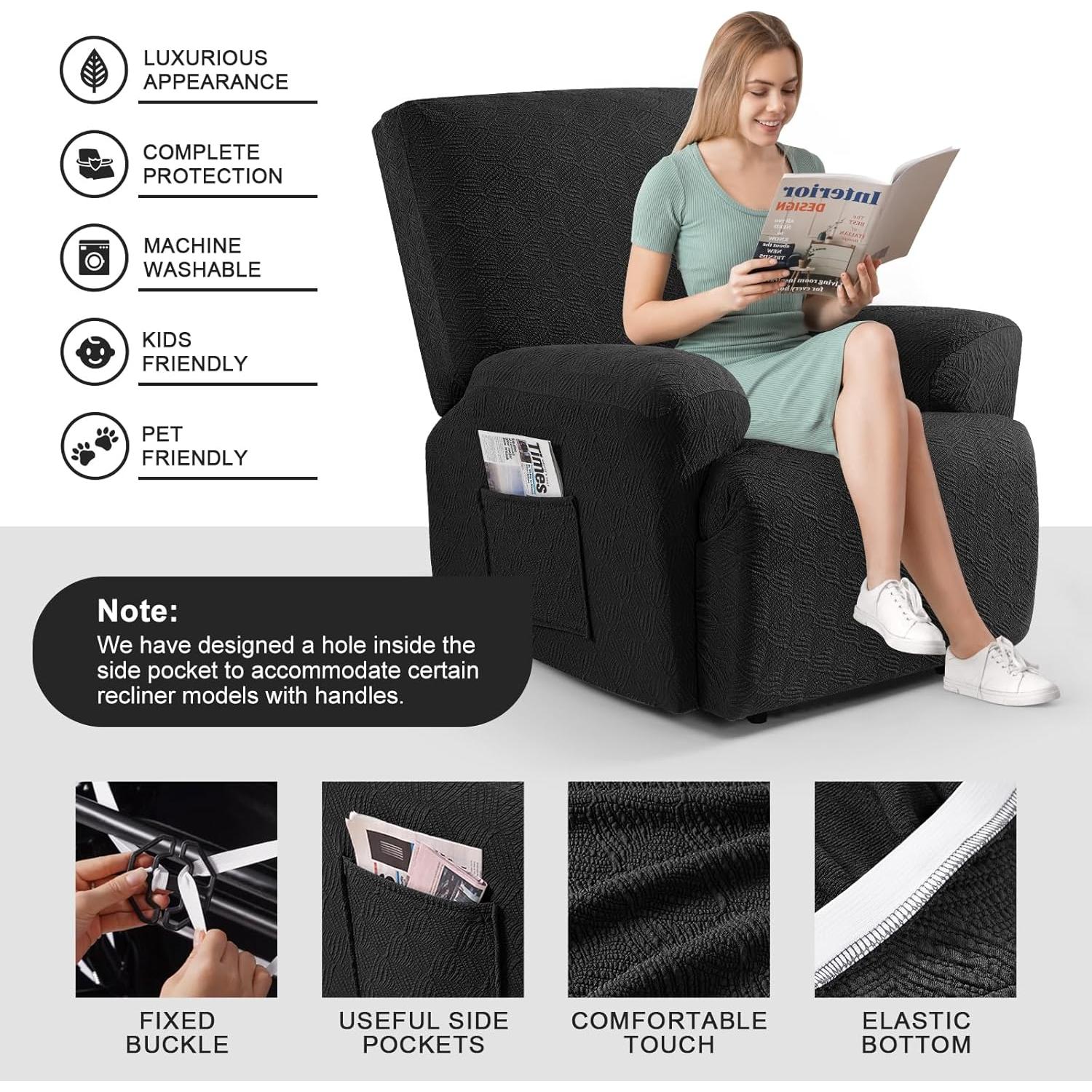 Funda de Silla de Reclinador Timeles Unipersonal Negra