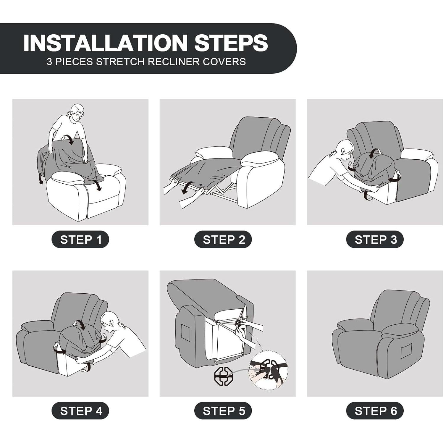 Funda de Silla de Reclinador Timeles Unipersonal Negra