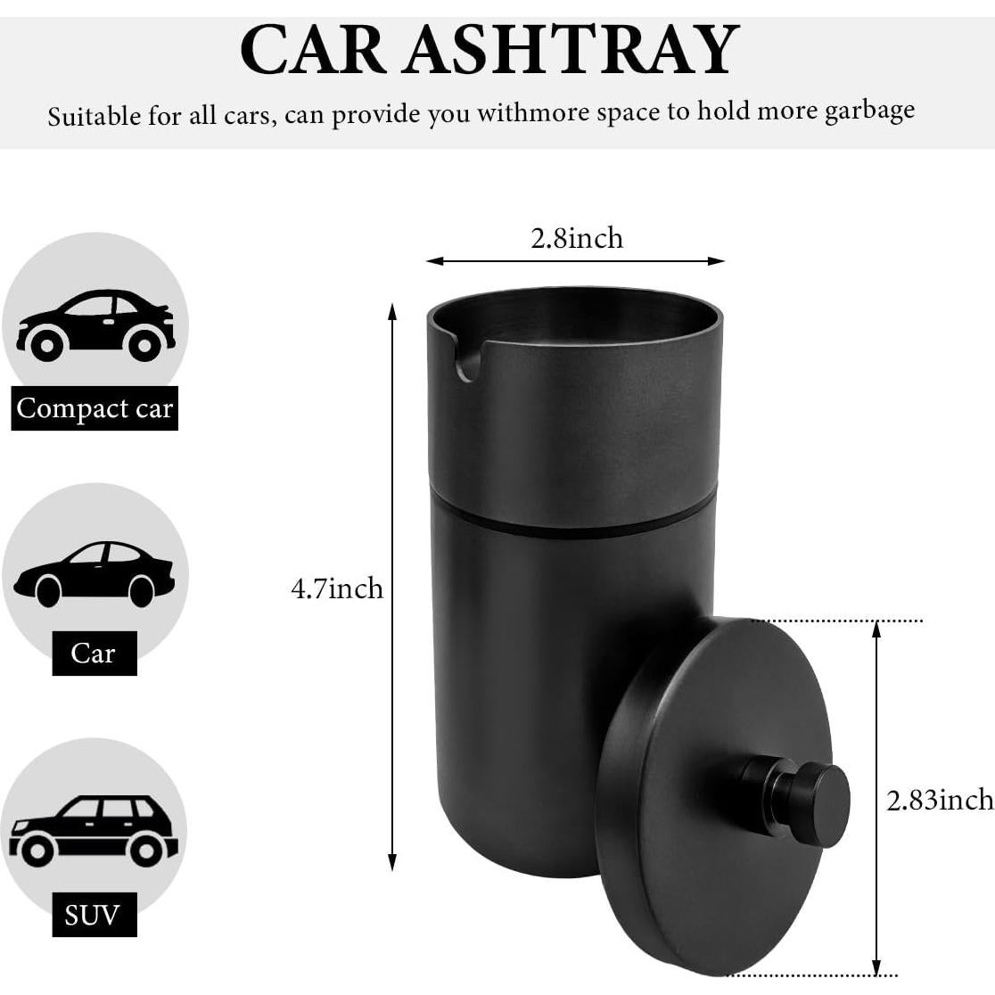 Cenicero de coche KVAEY con tapa, acero inoxidable, grande