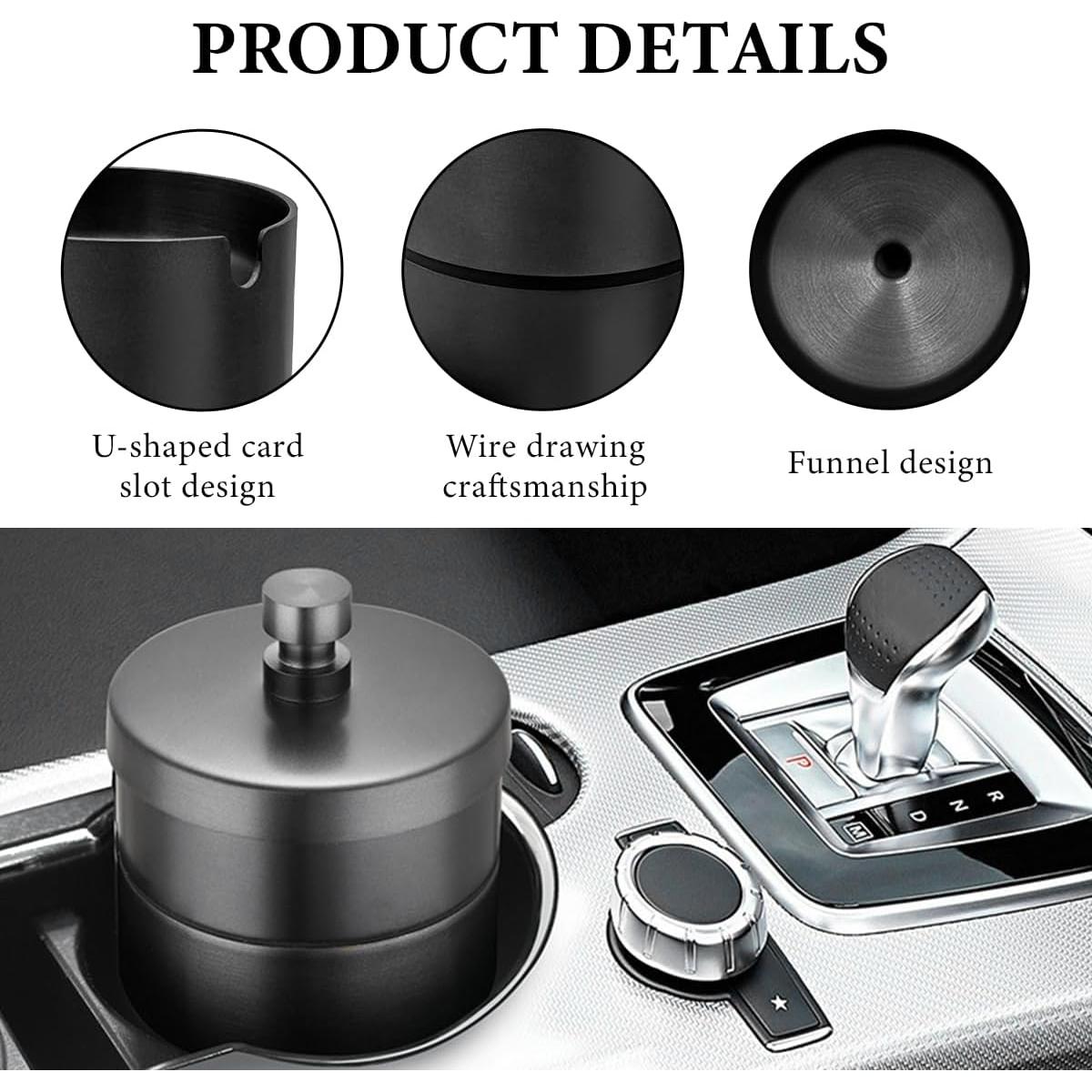 Cenicero de coche KVAEY con tapa, acero inoxidable, grande