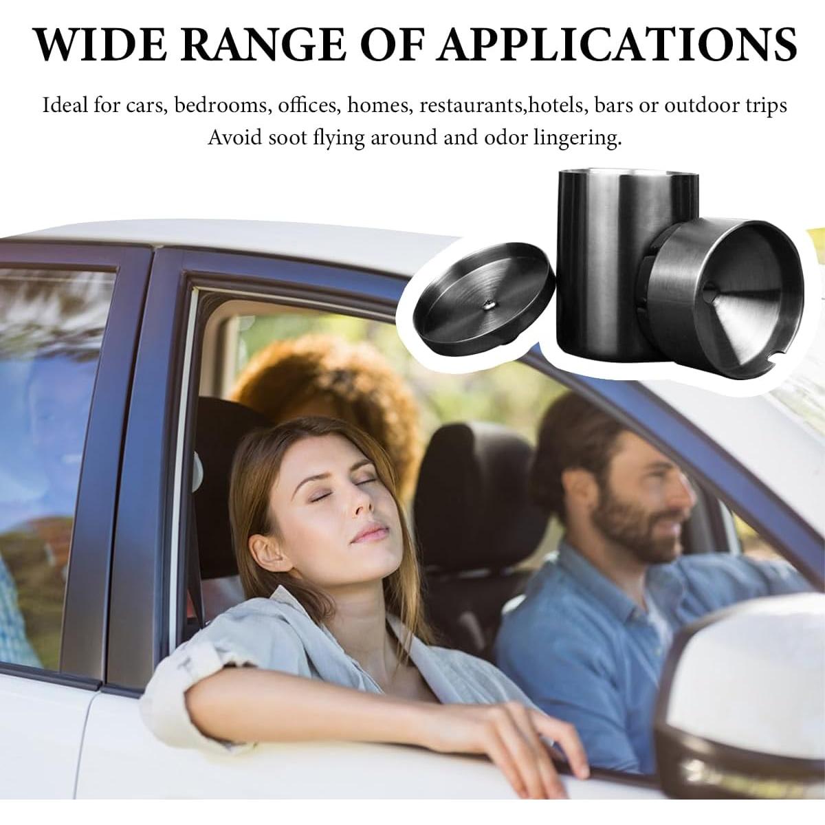 Cenicero de coche KVAEY con tapa, acero inoxidable, grande