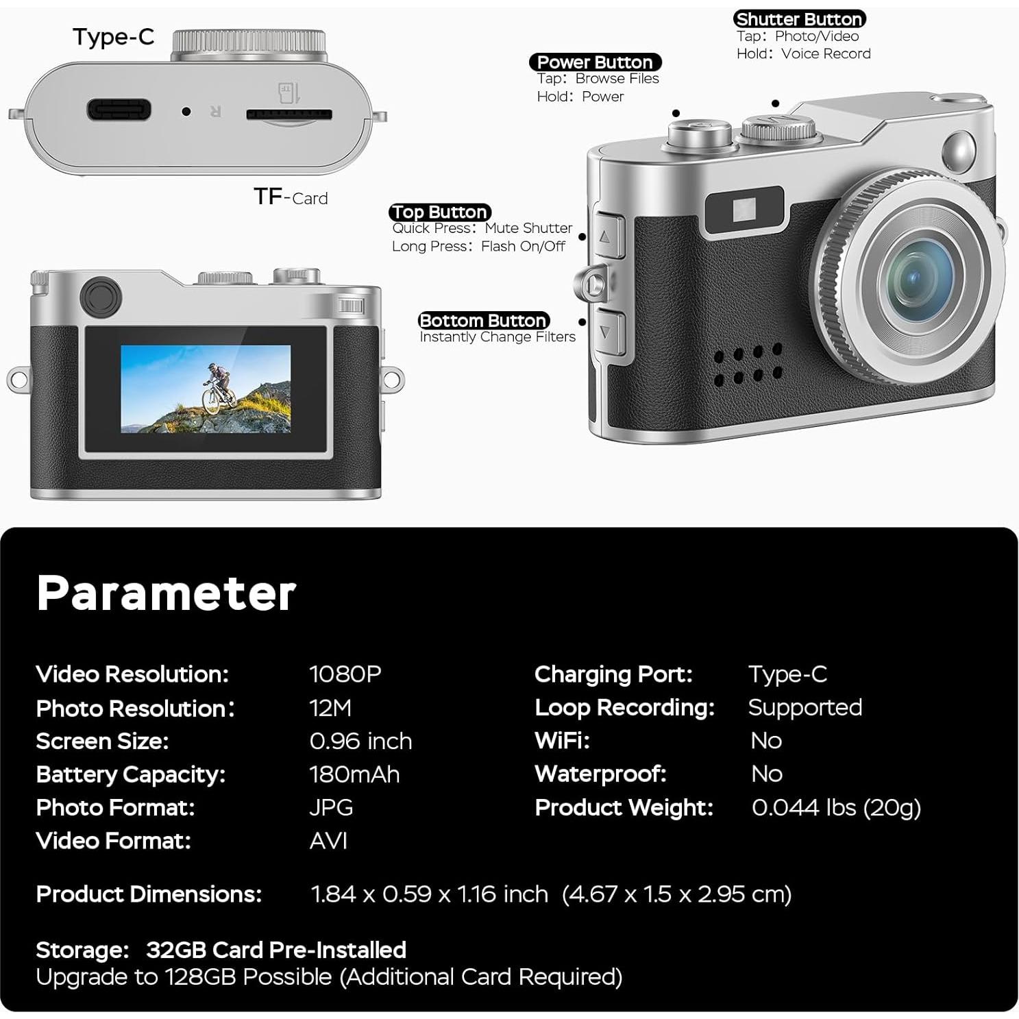 Mini Cámara Digital Dienspeak DC26 1080P HD Compacta con 32GB