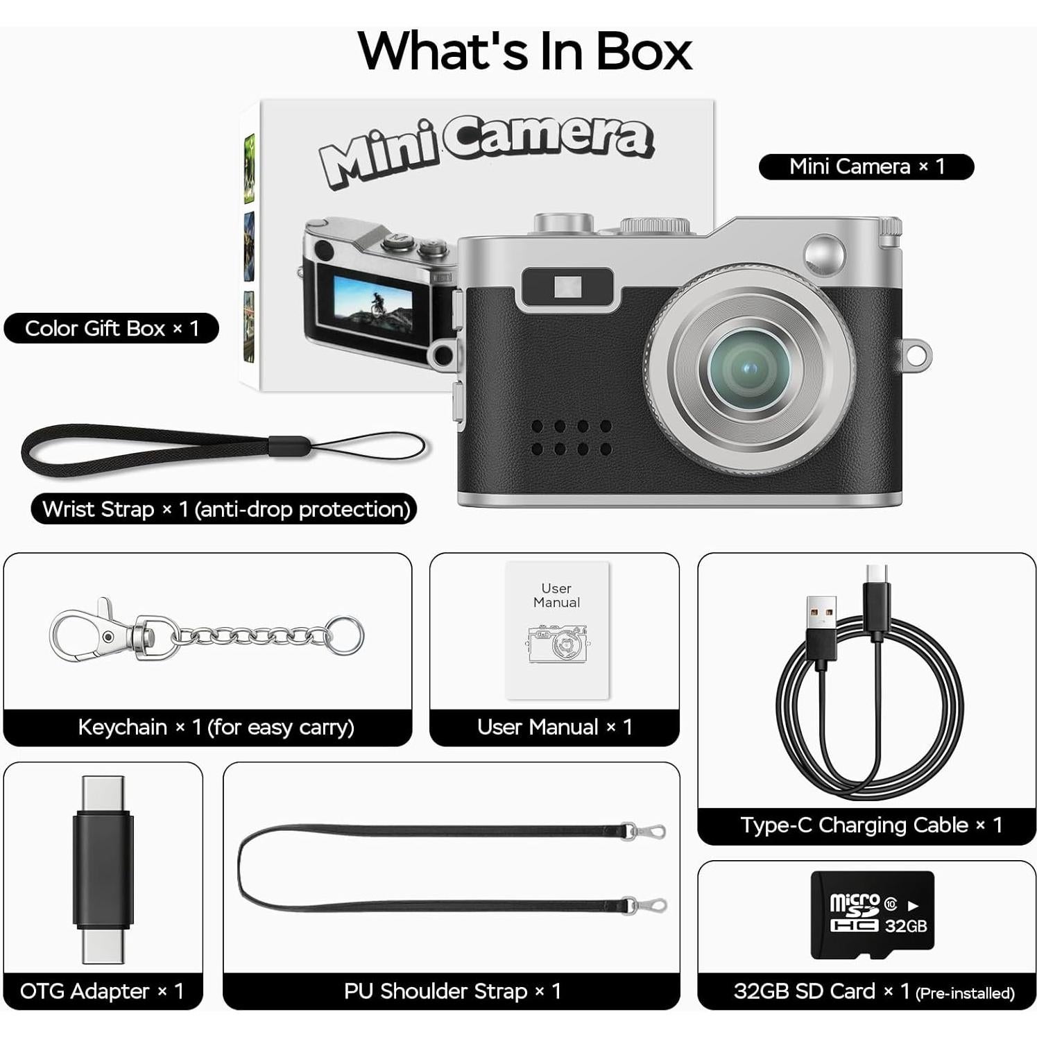 Mini Cámara Digital Dienspeak DC26 1080P HD Compacta con 32GB