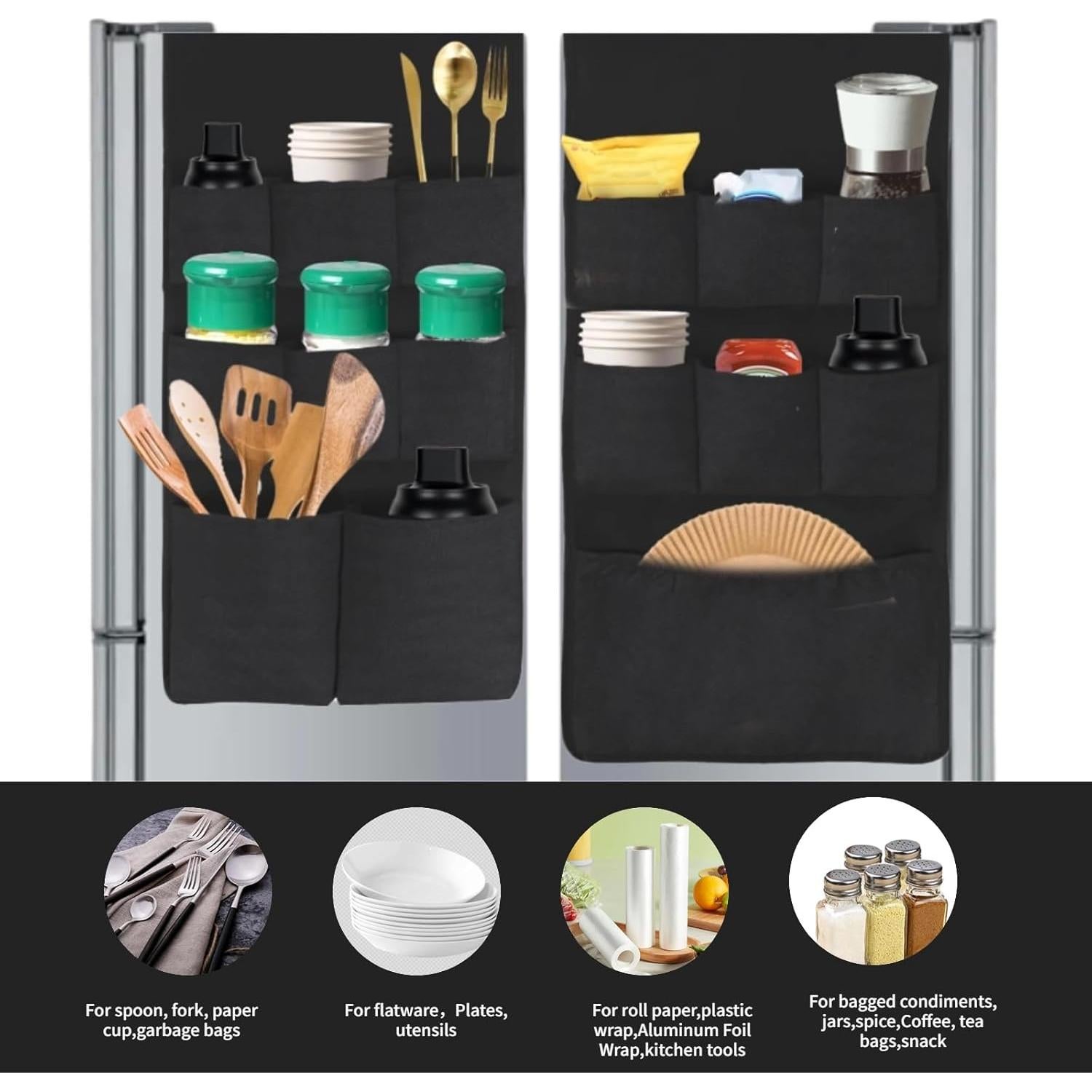 Organizador de Refrigerador YAZOHFEY 15 Bolsillos 165x32 cm Negro