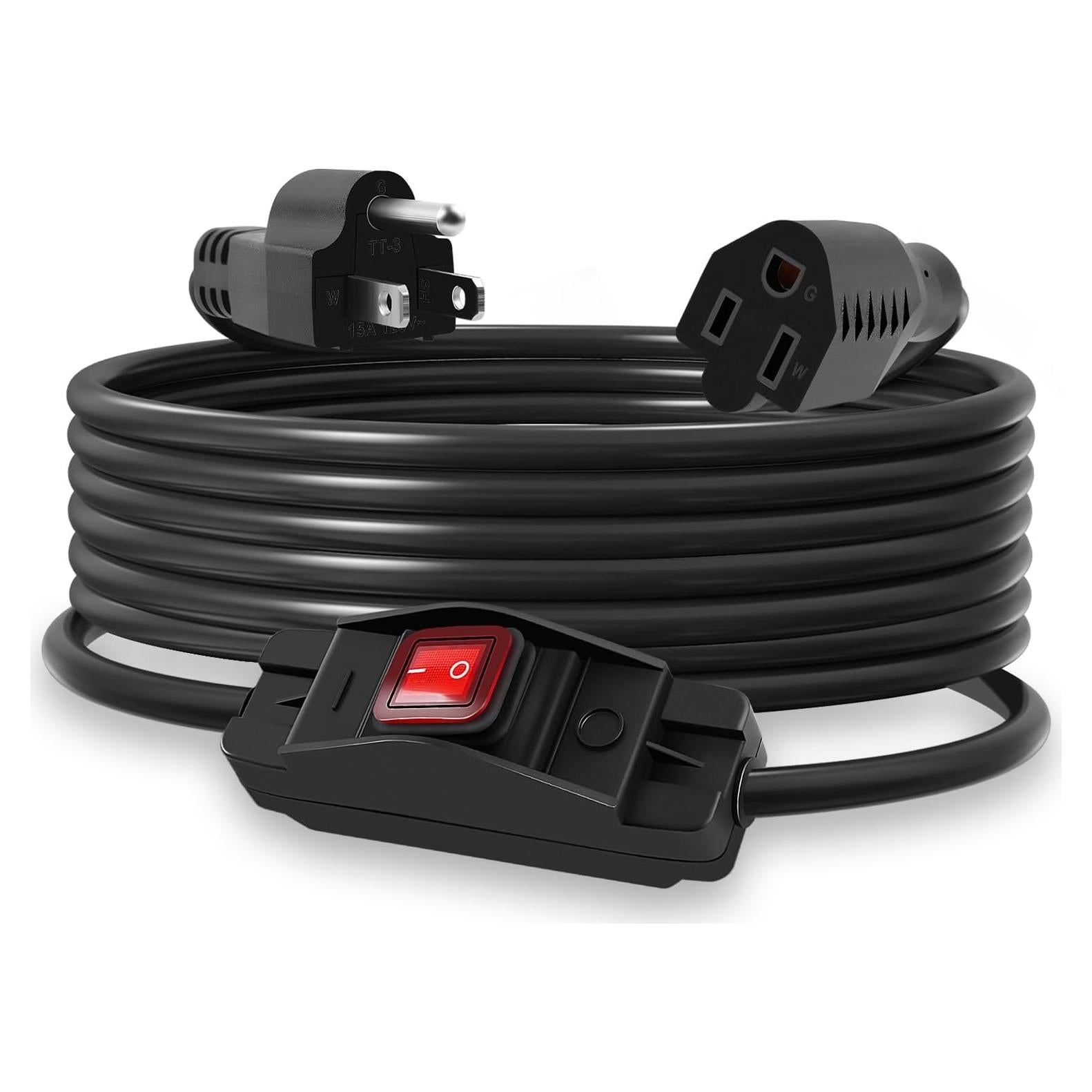 Cable de Extensión Impermeable 15FT Delgada con Interruptor 125V