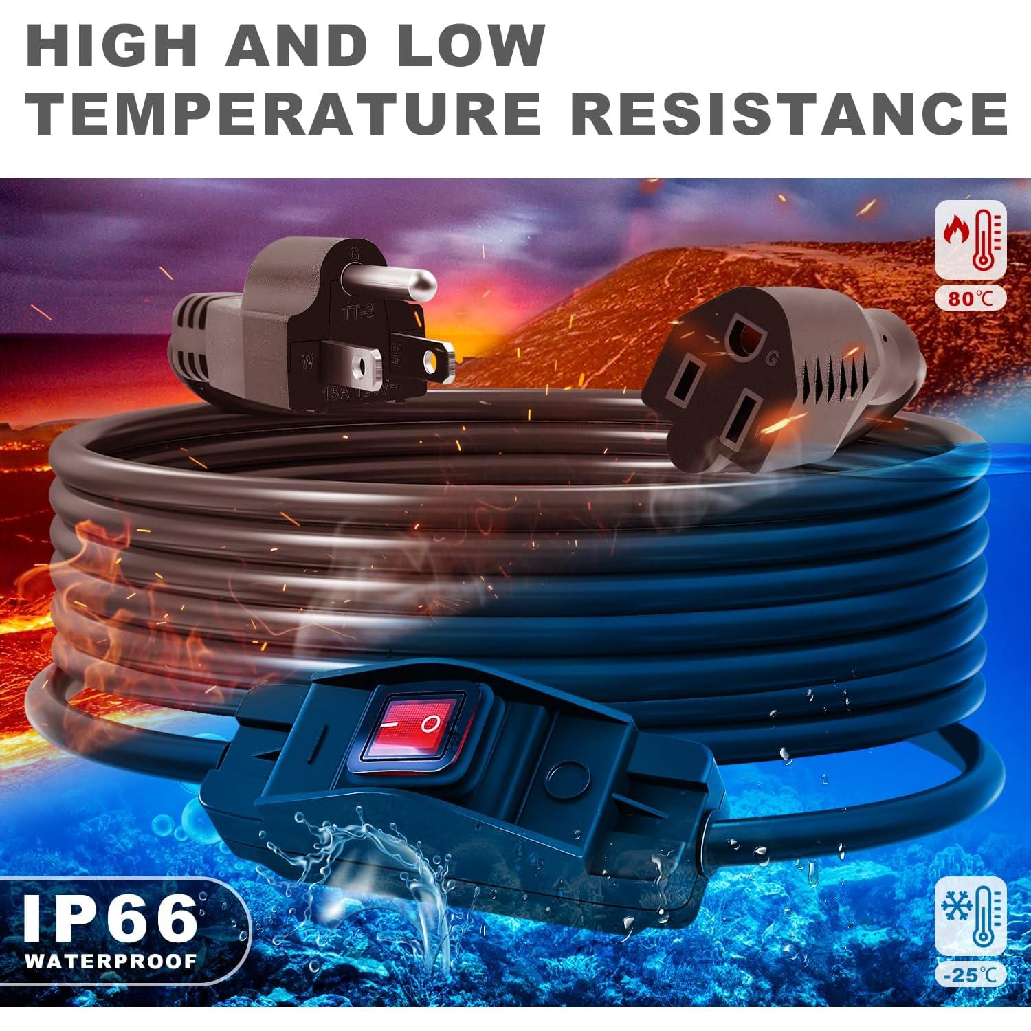 Cable de Extensión Impermeable 15FT Delgada con Interruptor 125V