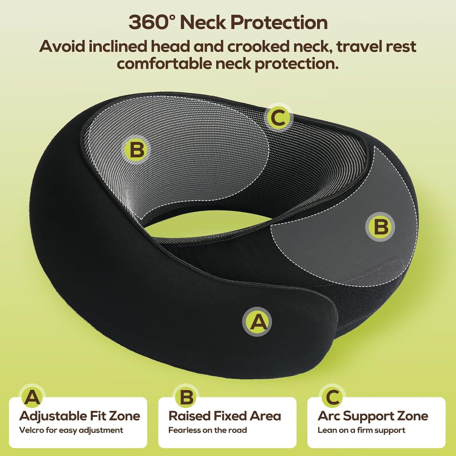 Almohada de Viaje Qrmzpot de Espuma de Memoria Negra 357g