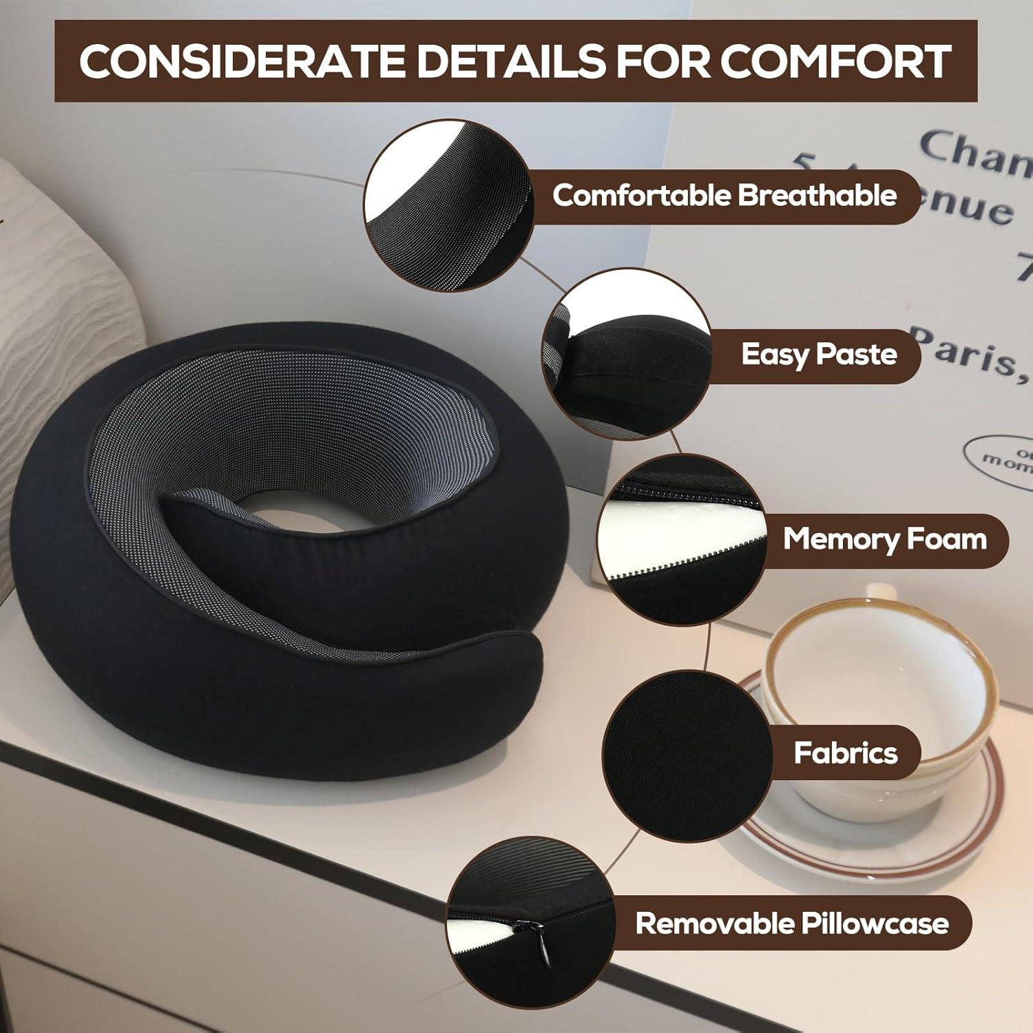 Almohada de Viaje Qrmzpot de Espuma de Memoria Negra 357g