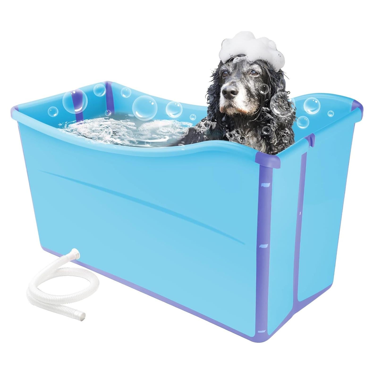 Bañera Plegable para Perros FHTONGE 186L Azul con Drenaje
