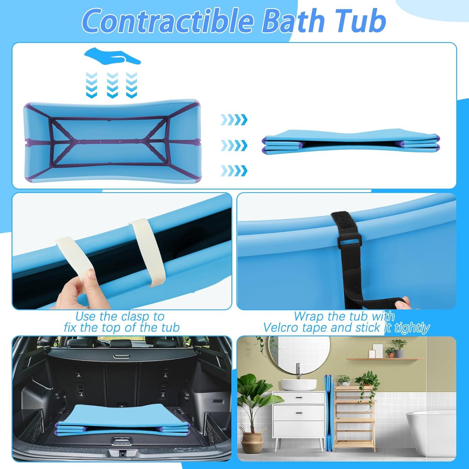 Bañera Plegable para Perros FHTONGE 186L Azul con Drenaje