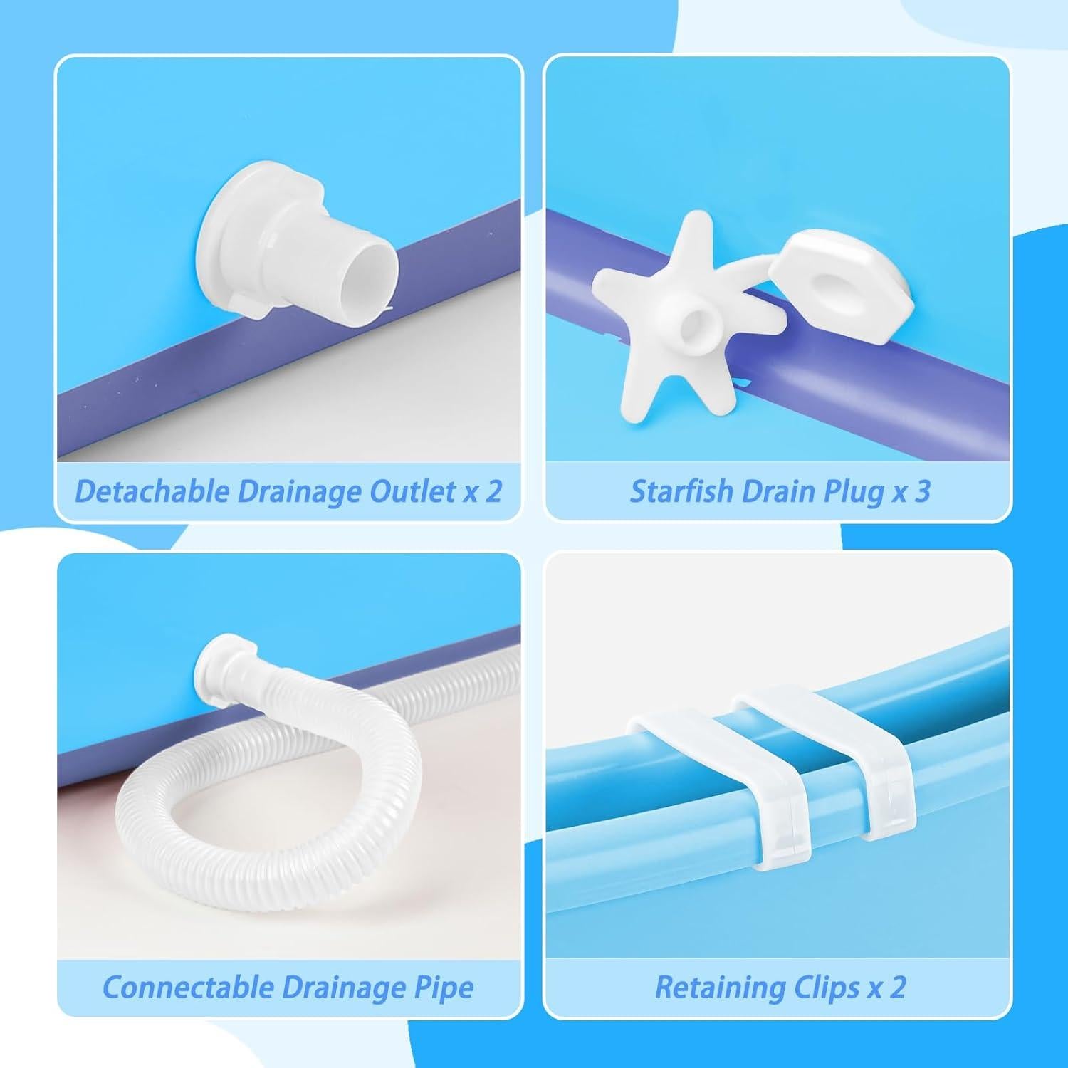 Bañera Plegable para Perros FHTONGE 186L Azul con Drenaje