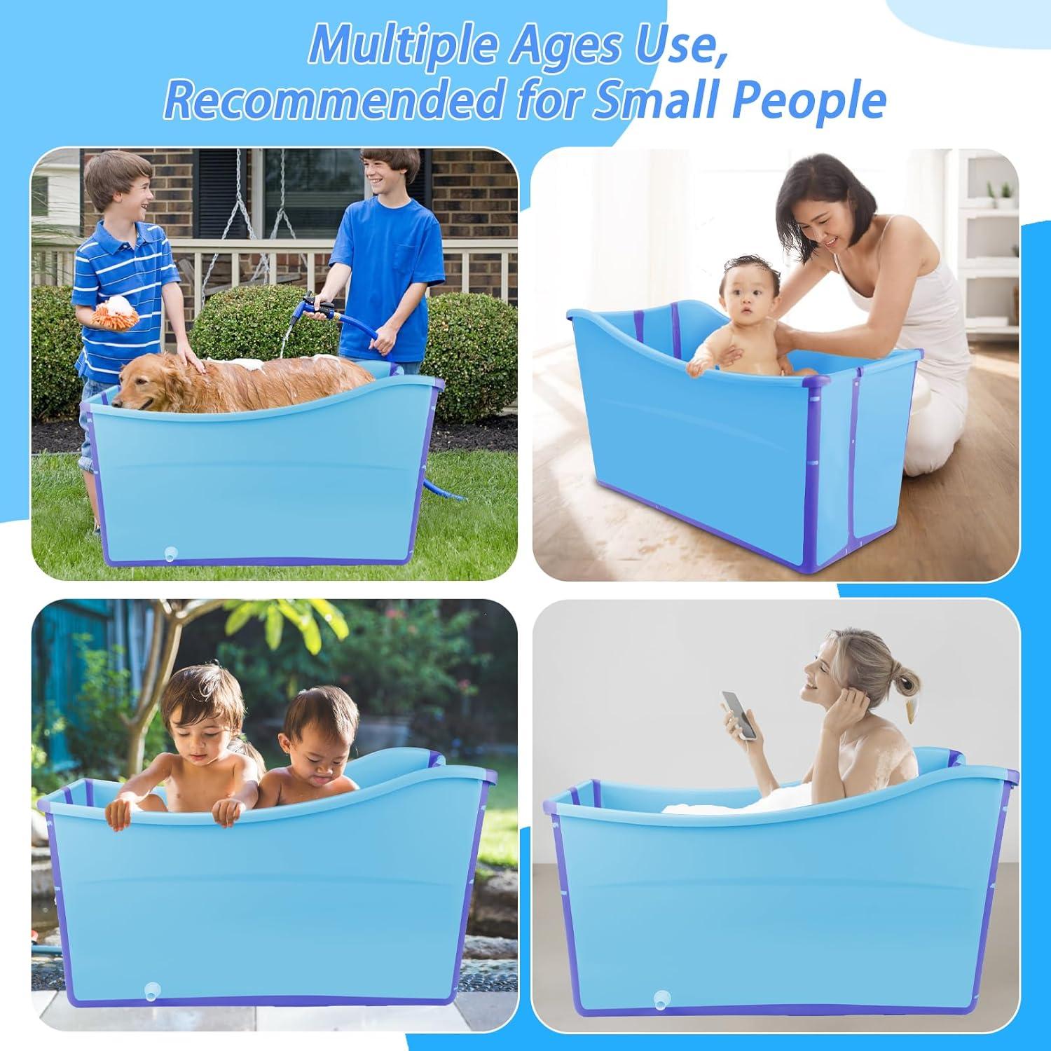 Bañera Plegable para Perros FHTONGE 186L Azul con Drenaje