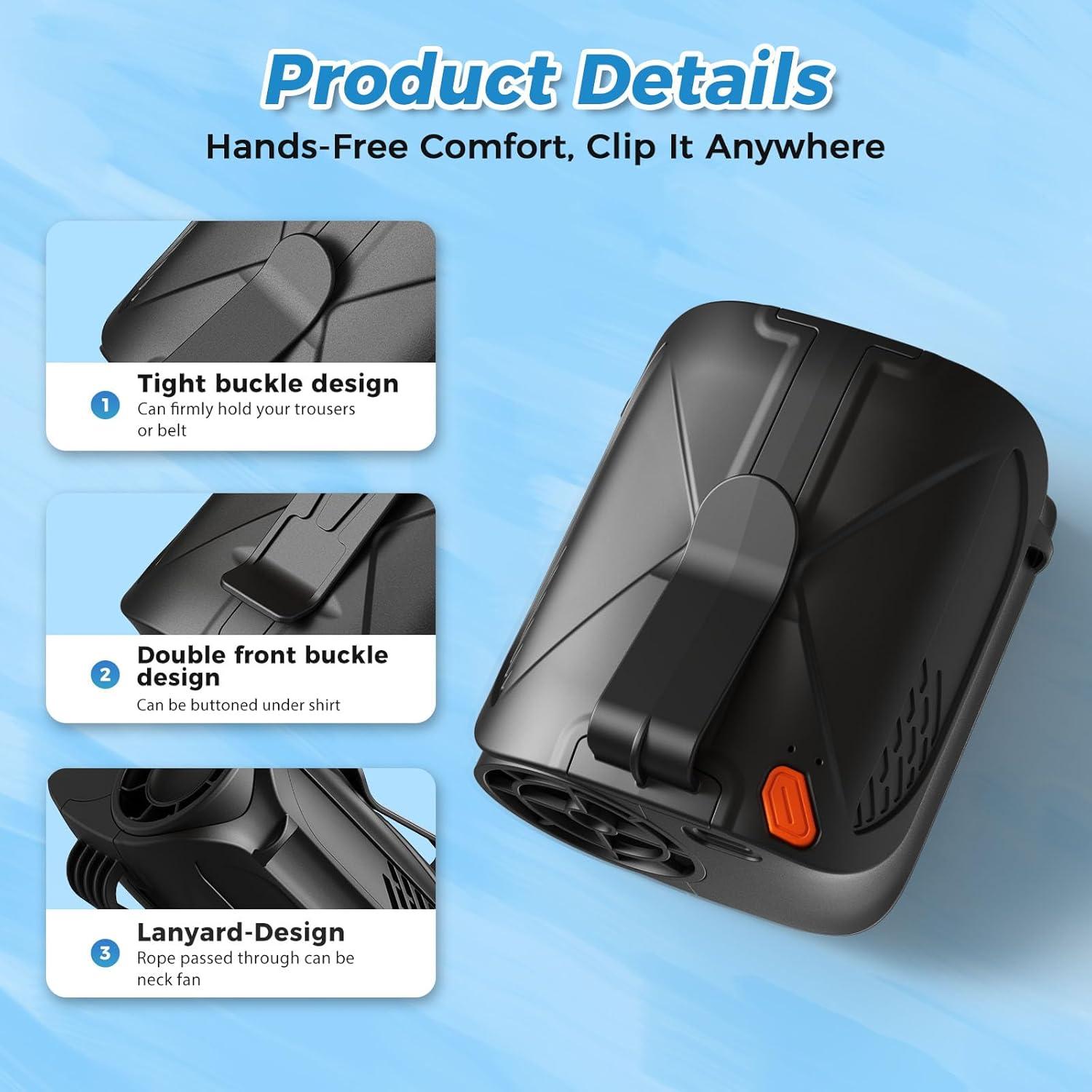 Ventilador de Cintura Portátil Shuangjishan 6000mAh Negro