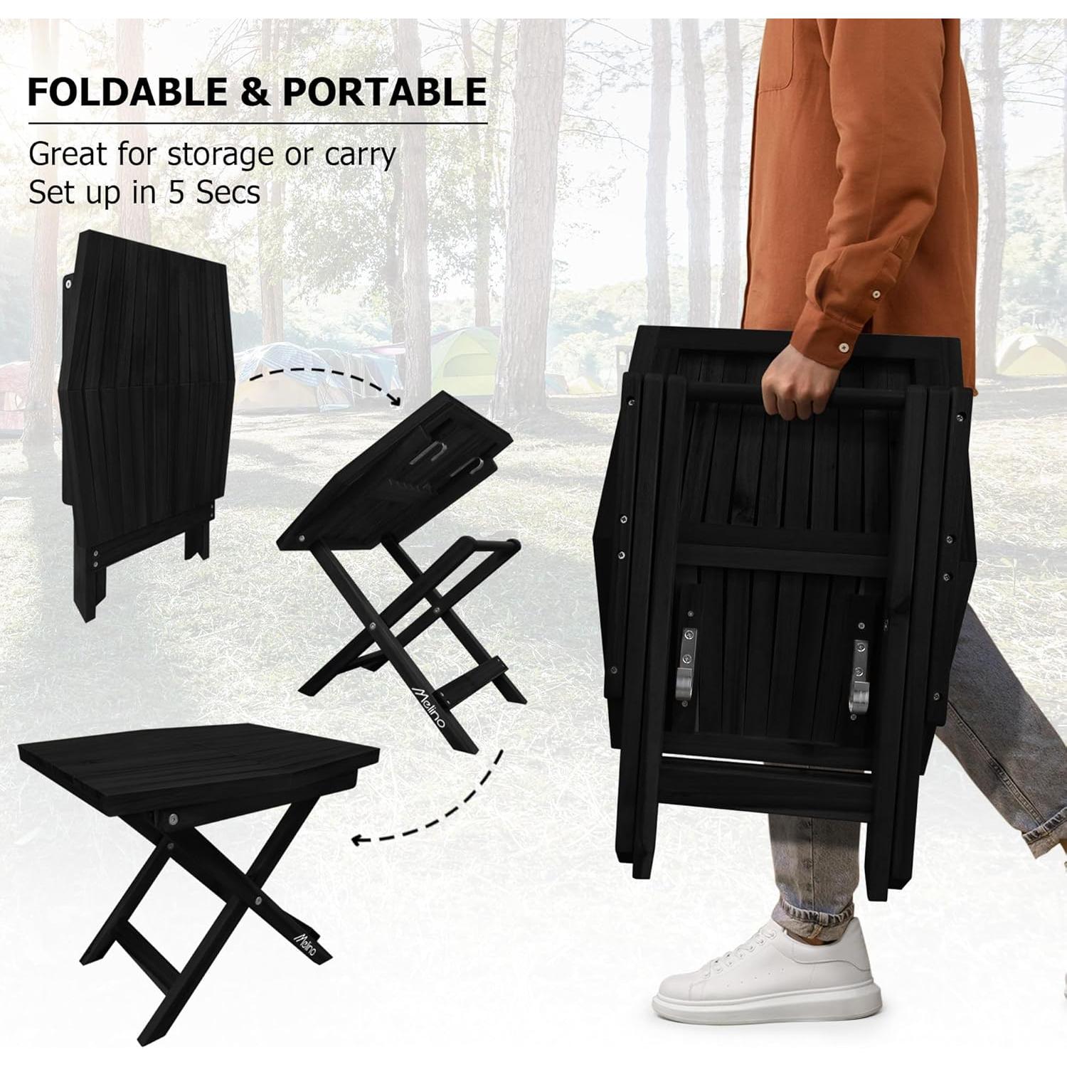 Mesa Plegable de Madera Melino - Acacia Negra - 40x45 cm