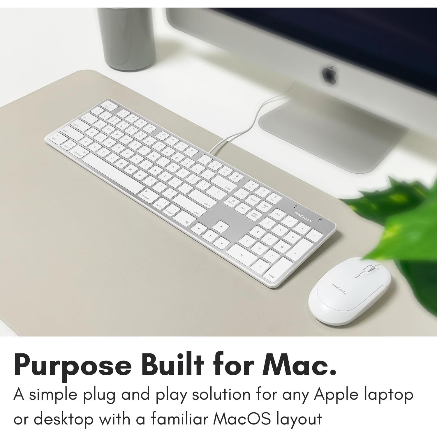 Teclado USB Delgado Mac y PC con Teclado Numérico Plata