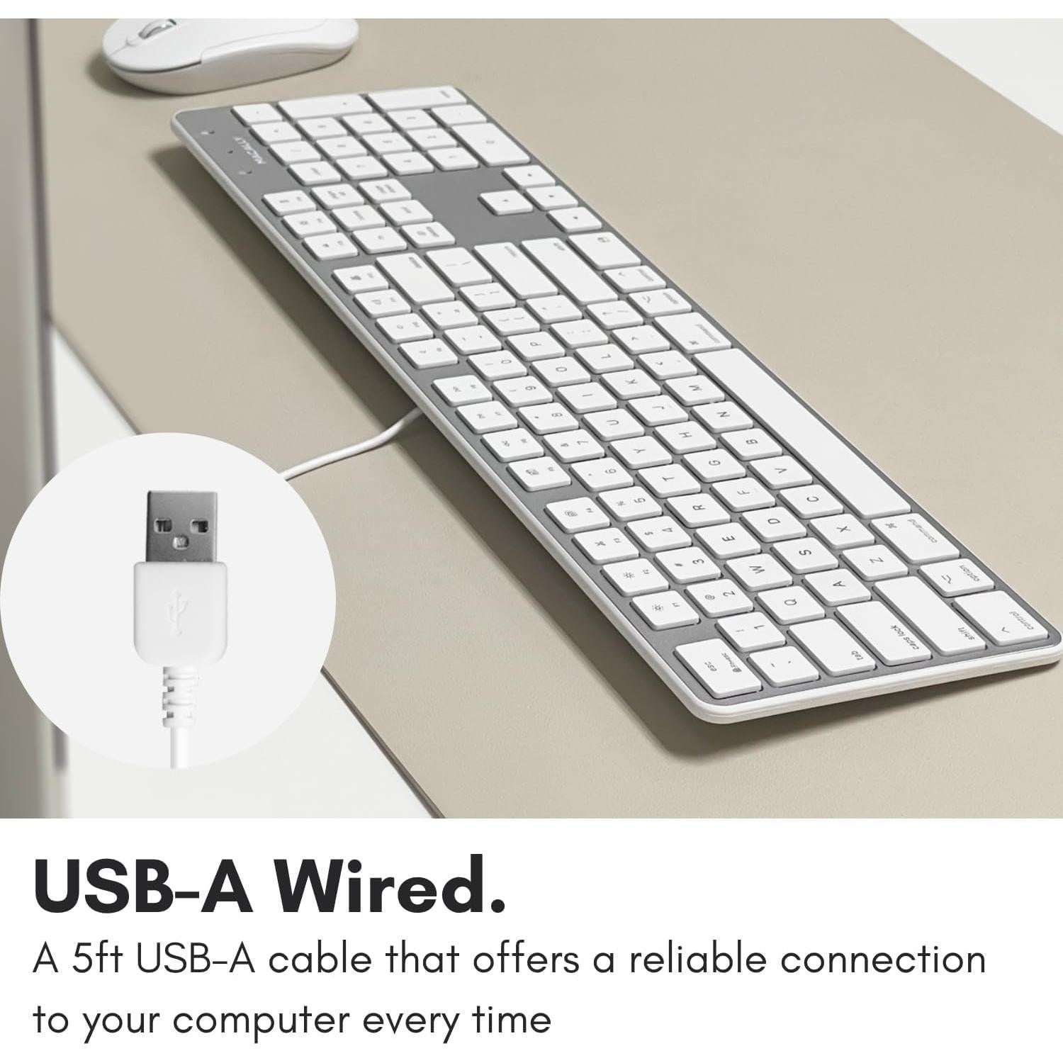 Teclado USB Delgado Mac y PC con Teclado Numérico Plata