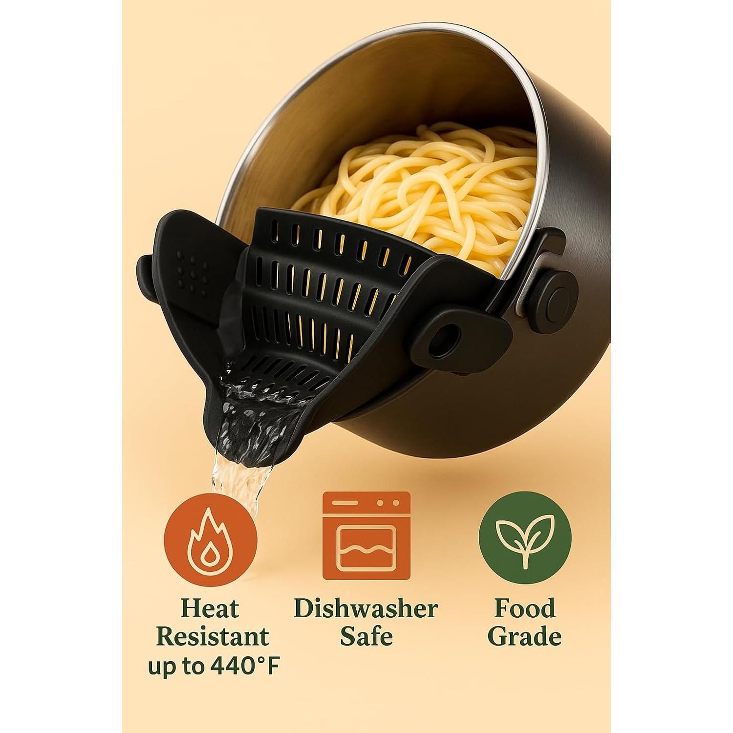 Colador de Silicona Clip-On TerraHome Negro 22.86x12.7 cm