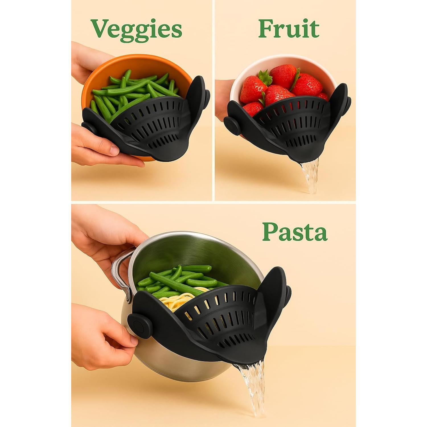 Colador de Silicona Clip-On TerraHome Negro 22.86x12.7 cm