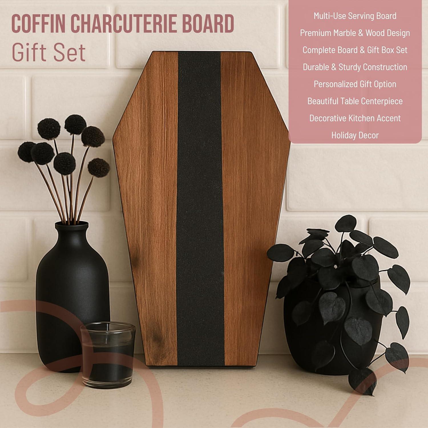 Tabla de Charcutería Gótica en Forma de Ataúd - 36.4x23.2cm