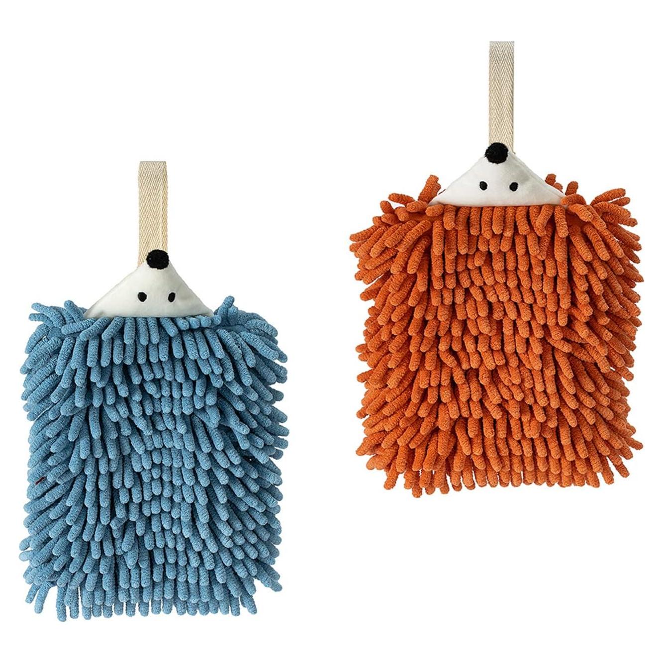 2 Toallas de Mano Chenille PIAOPIAO Erizo Azul y Naranja
