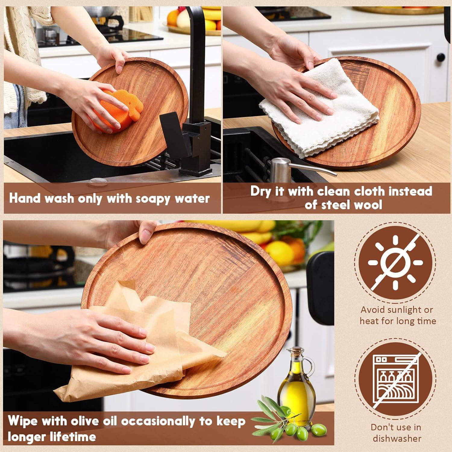 Juego de 12 Platos Redondos de Madera de Acacia Rtteri