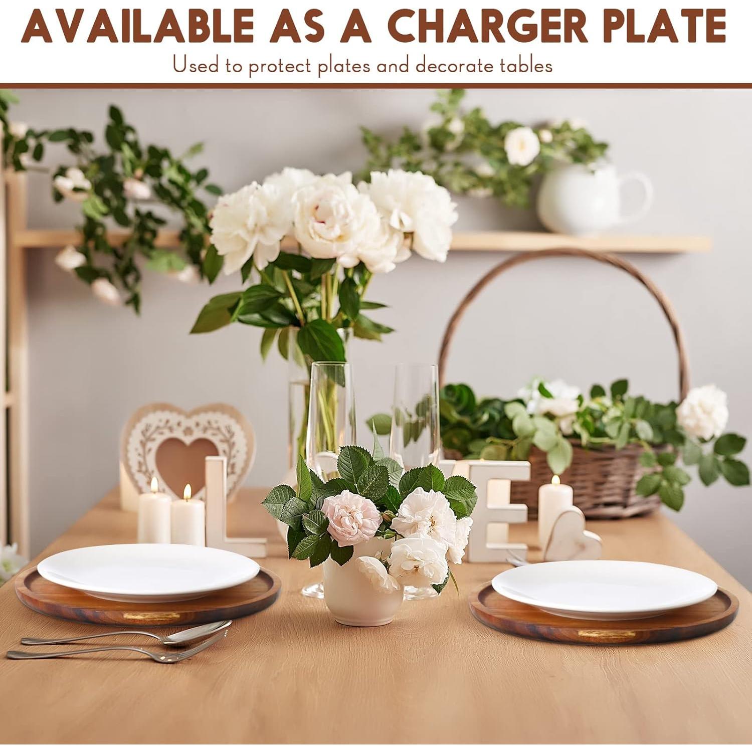 Juego de 12 Platos Redondos de Madera de Acacia Rtteri