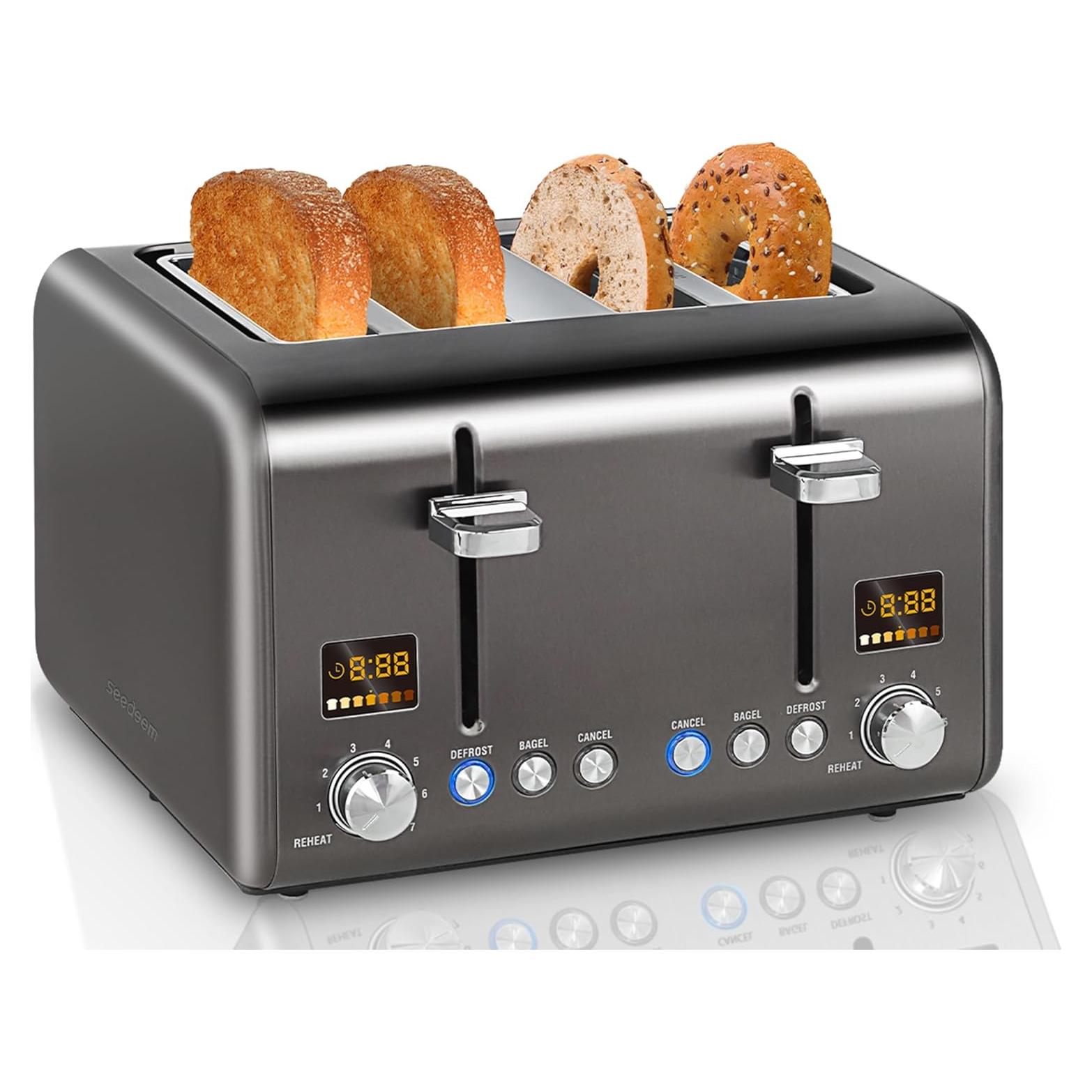 Tostadora SEEDEEM de 4 Rebanadas Acero Inoxidable 1800W LCD