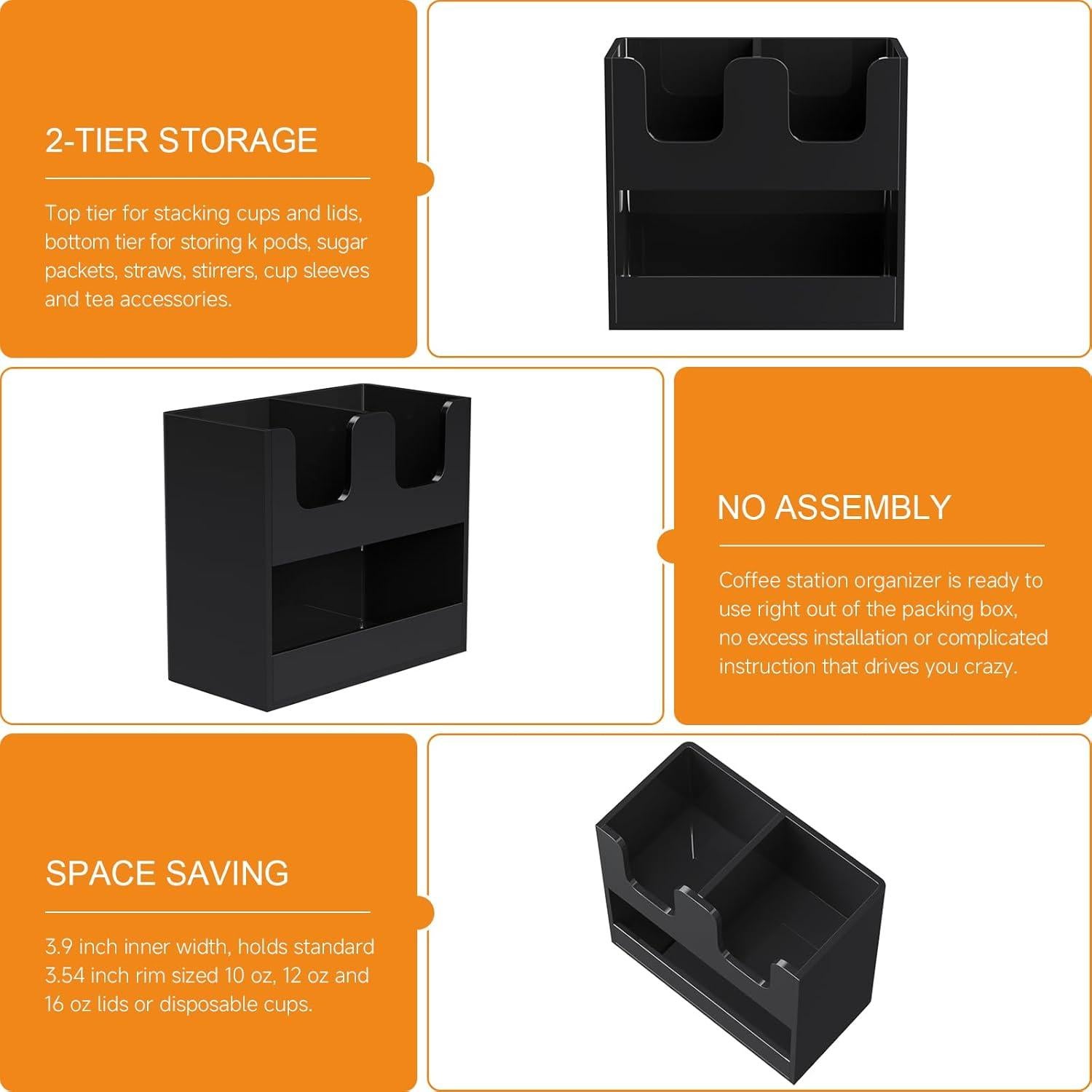 Soporte para Vasos Beego Acrílico Negro 2 Niveles 3 Compartimentos