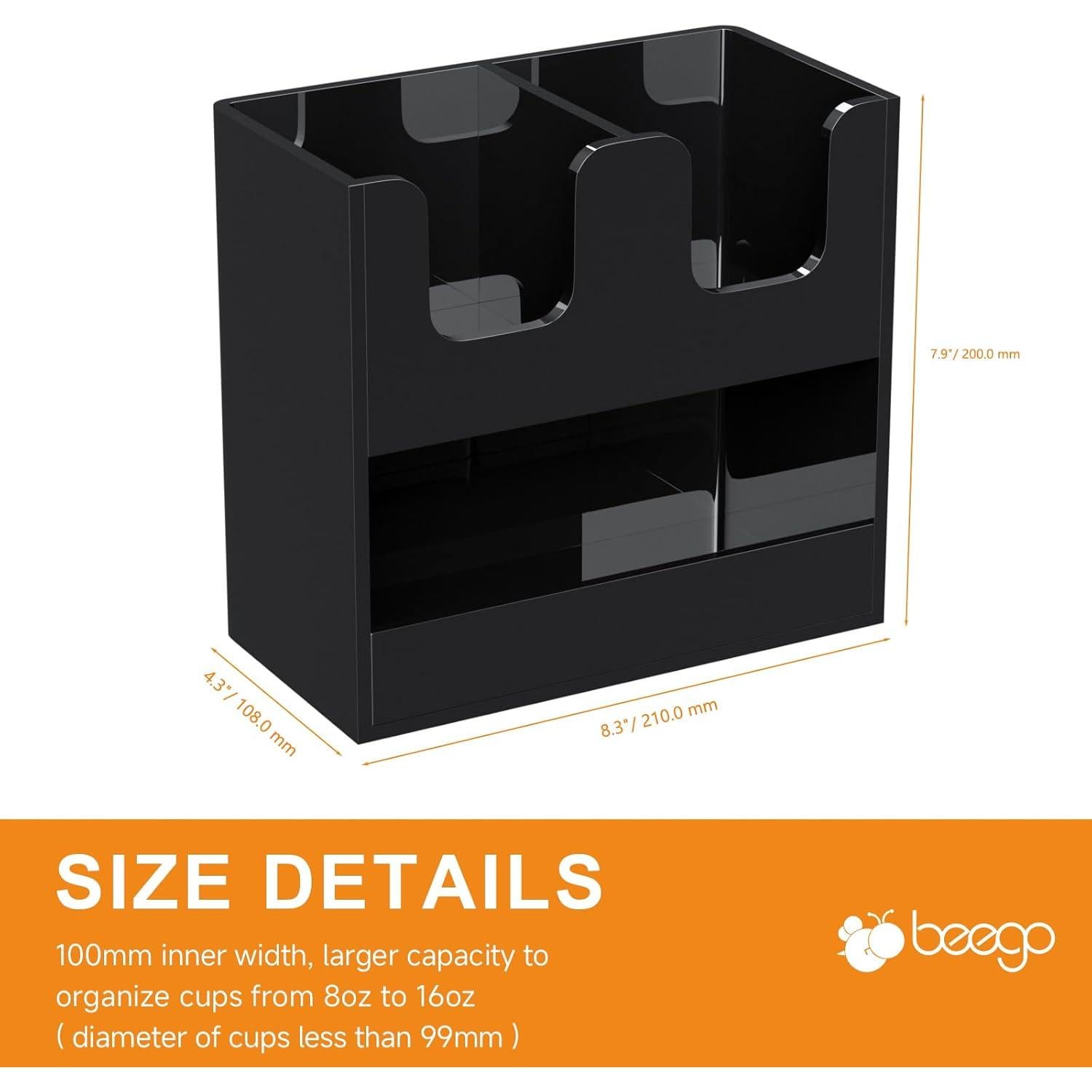 Soporte para Vasos Beego Acrílico Negro 2 Niveles 3 Compartimentos