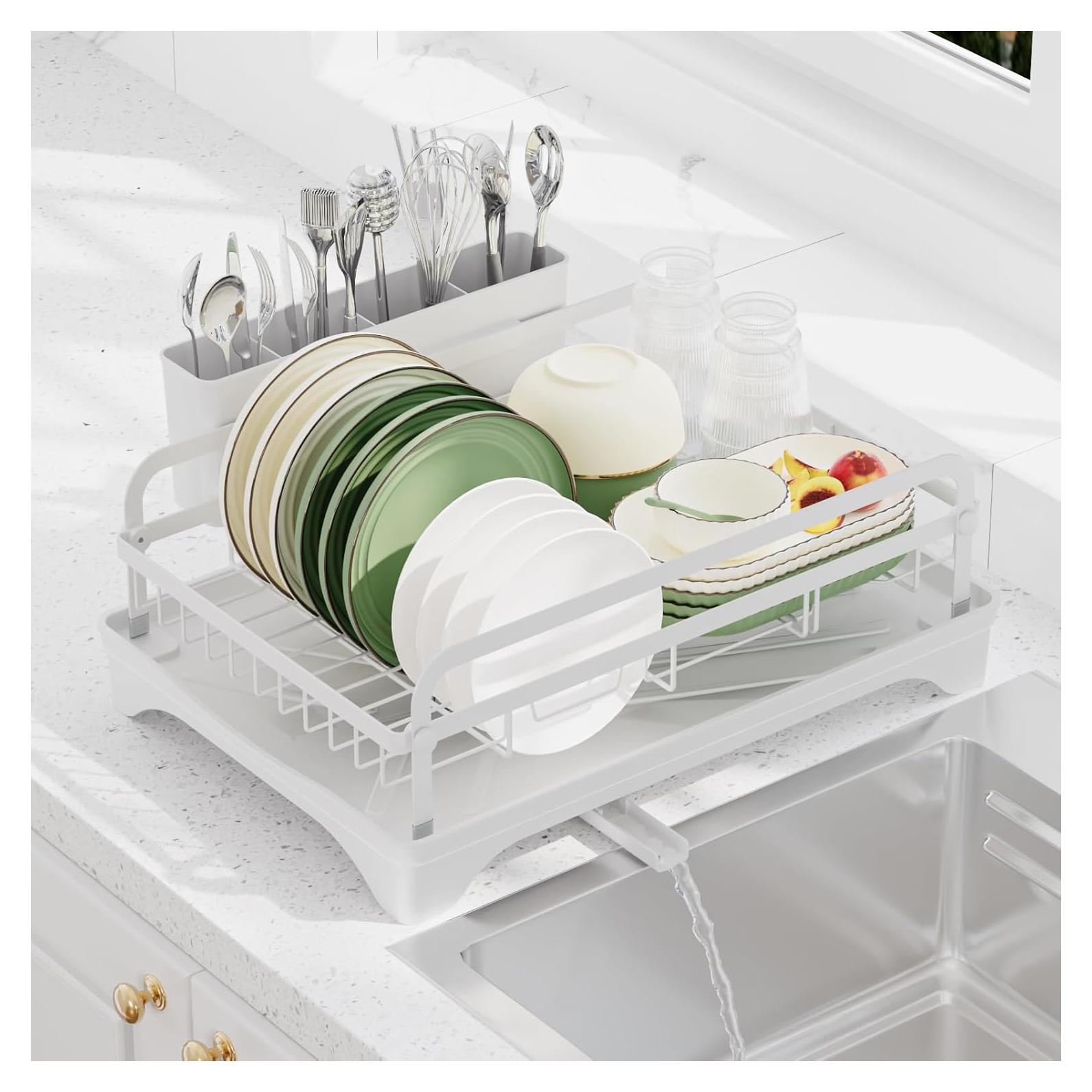 Escurridor de Platos HOMEBOSILY Blanco con Drenaje Automático