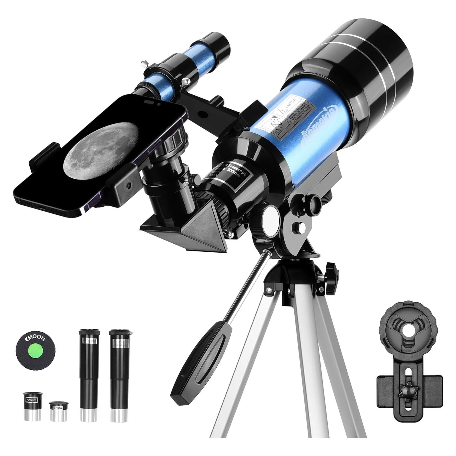 Telescopio AOMEKIE 70mm 150X con Trípode y Adaptador Smartphone
