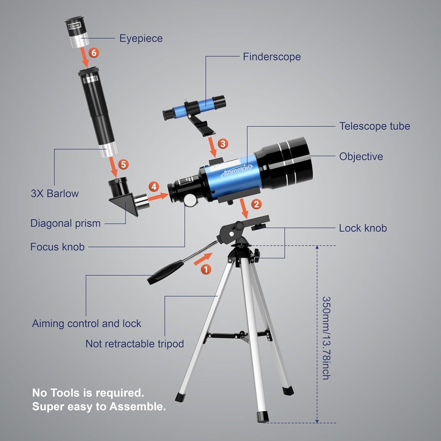 Telescopio AOMEKIE 70mm 150X con Trípode y Adaptador Smartphone