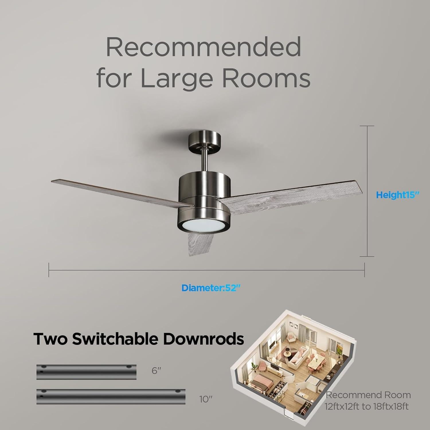 Ventilador de Techo 132 cm Vagizm con Luz y Control Remoto