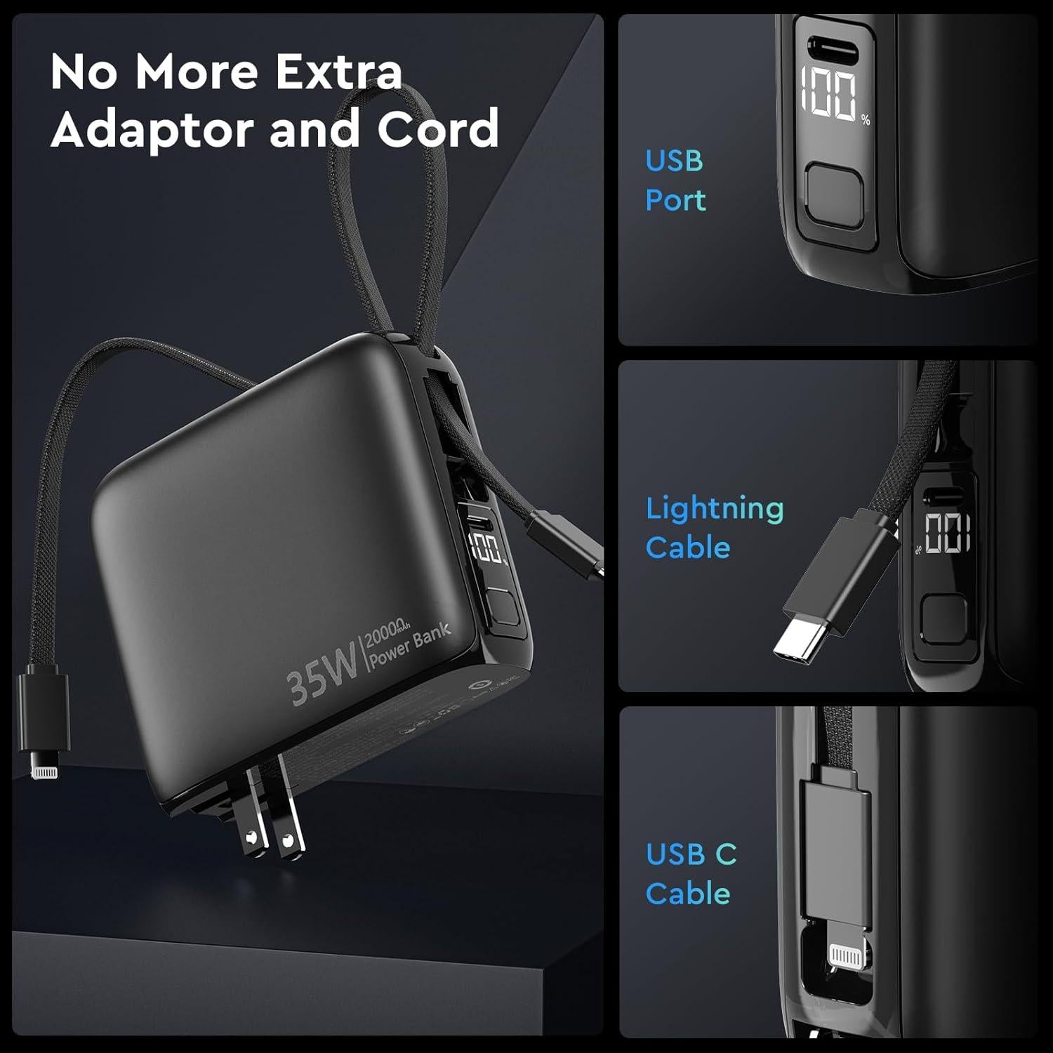 Cargador Portátil 35W con Enchufe de Pared 20000mAh Negro