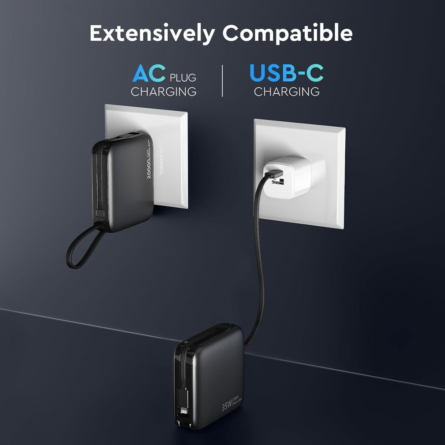 Cargador Portátil 35W con Enchufe de Pared 20000mAh Negro